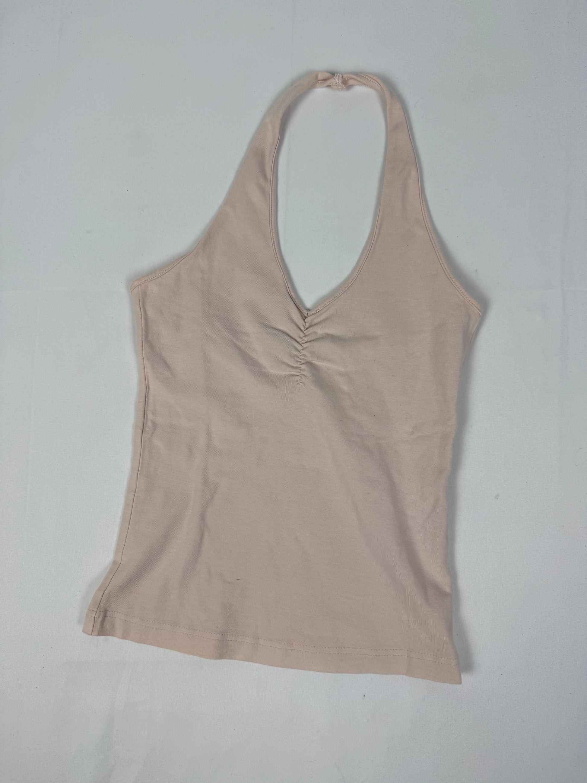 Baby pink tight fit cotton halter top (S)