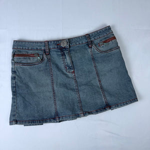 Blue denim low rise pleated mini skirt (XL)