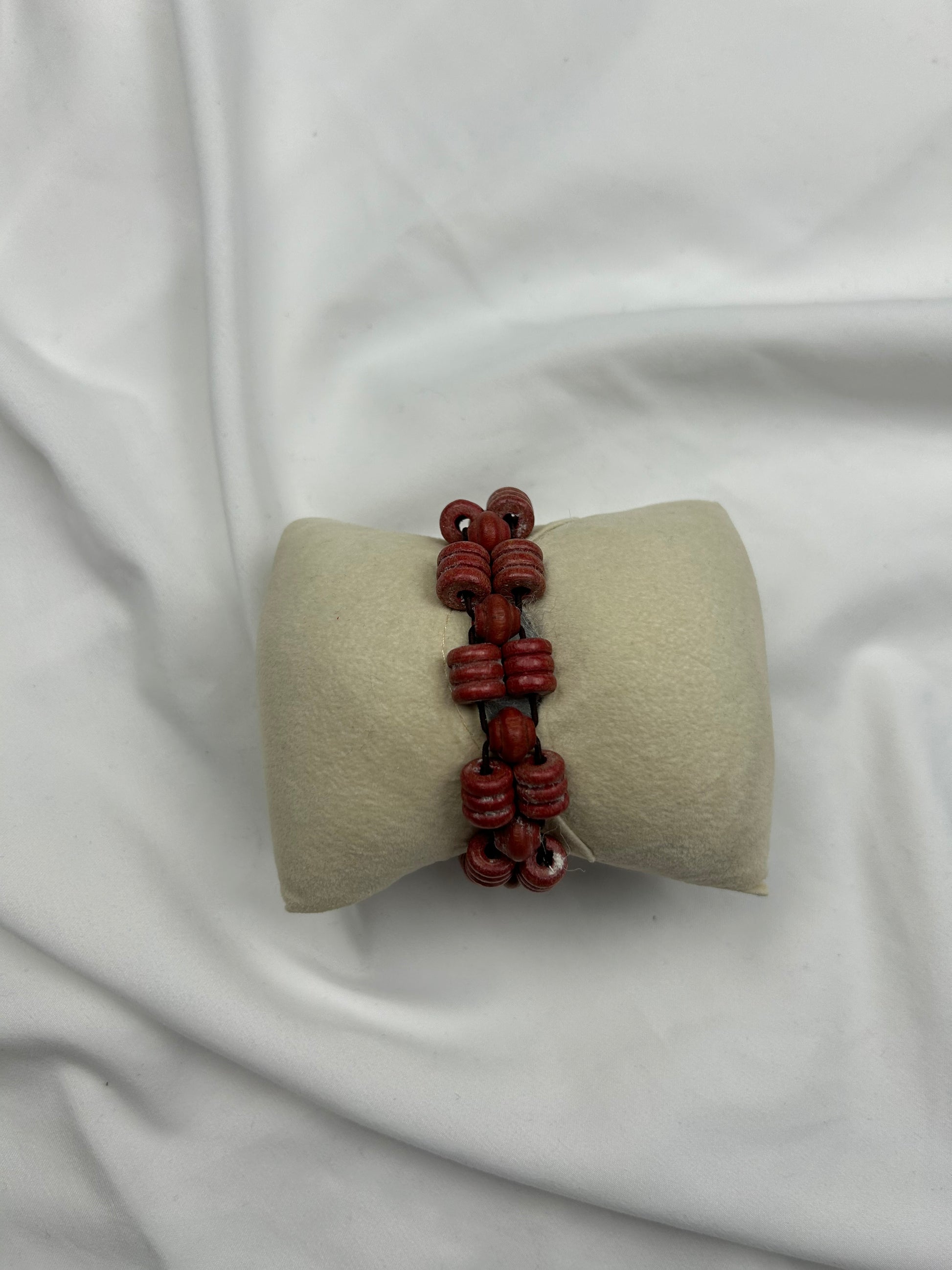 Vintage wood pearls red bracelet jewelry watch