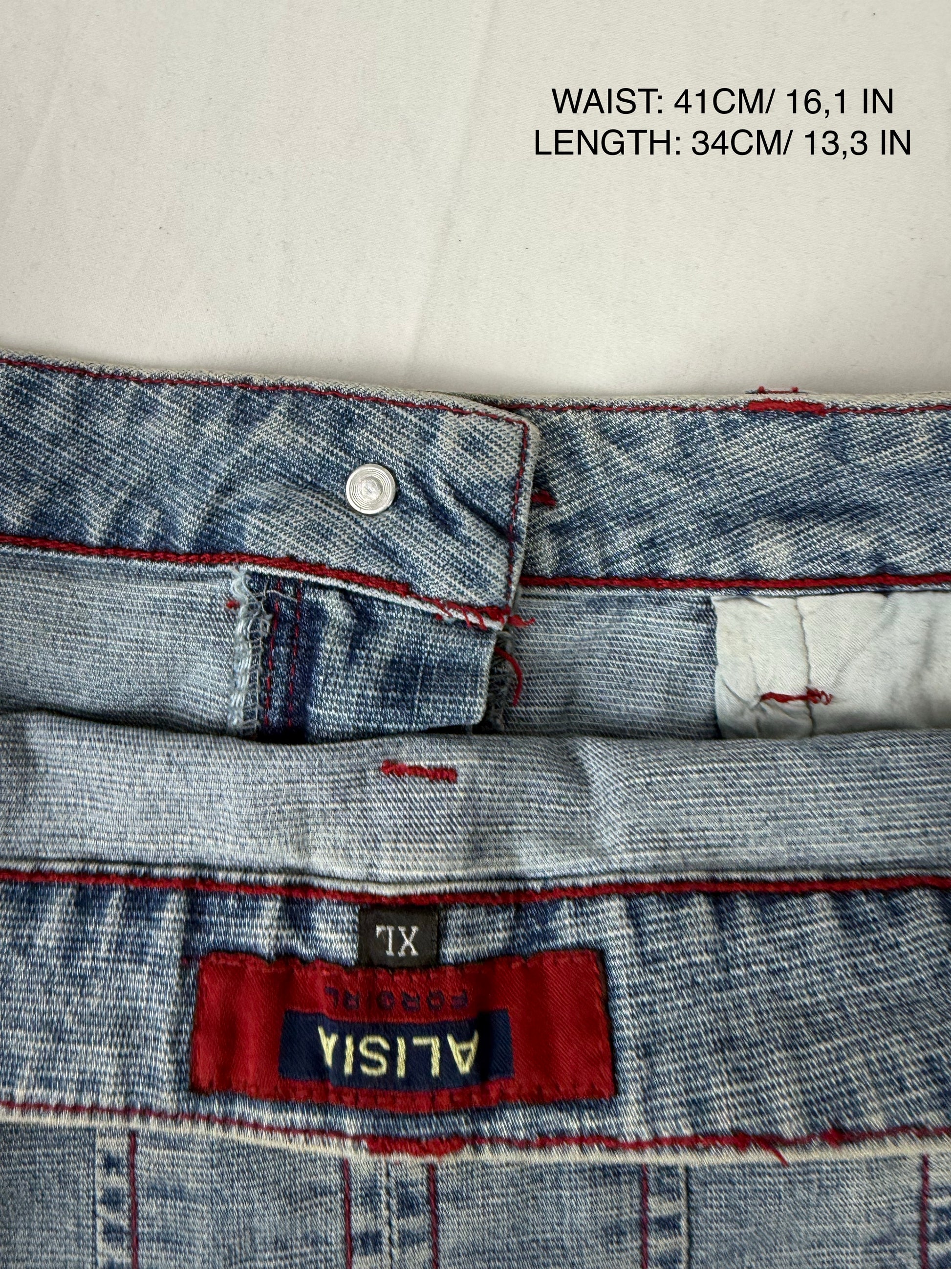 Blue denim low rise pleated mini skirt (XL)