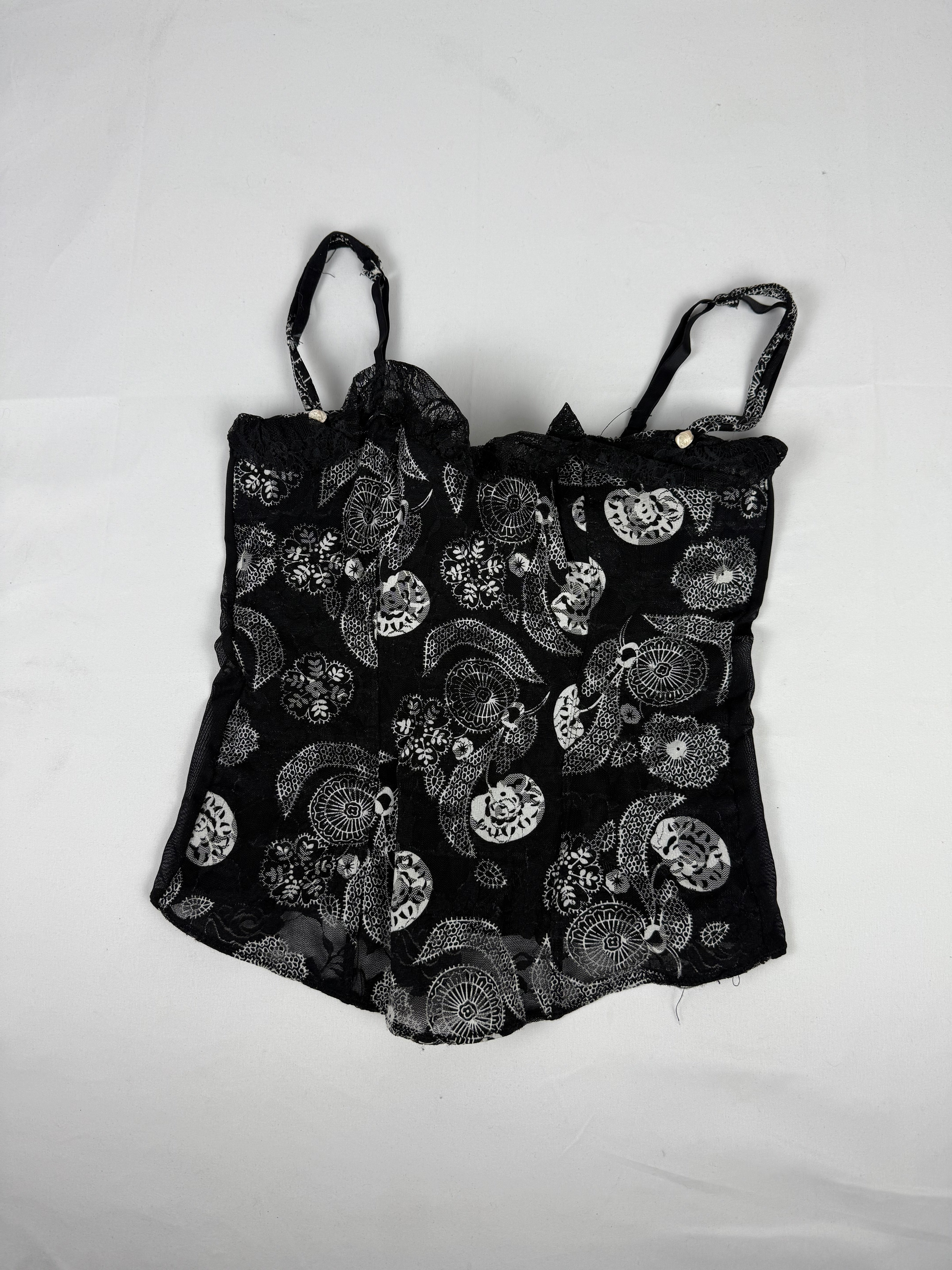 Black mesh graphic corset top (M)