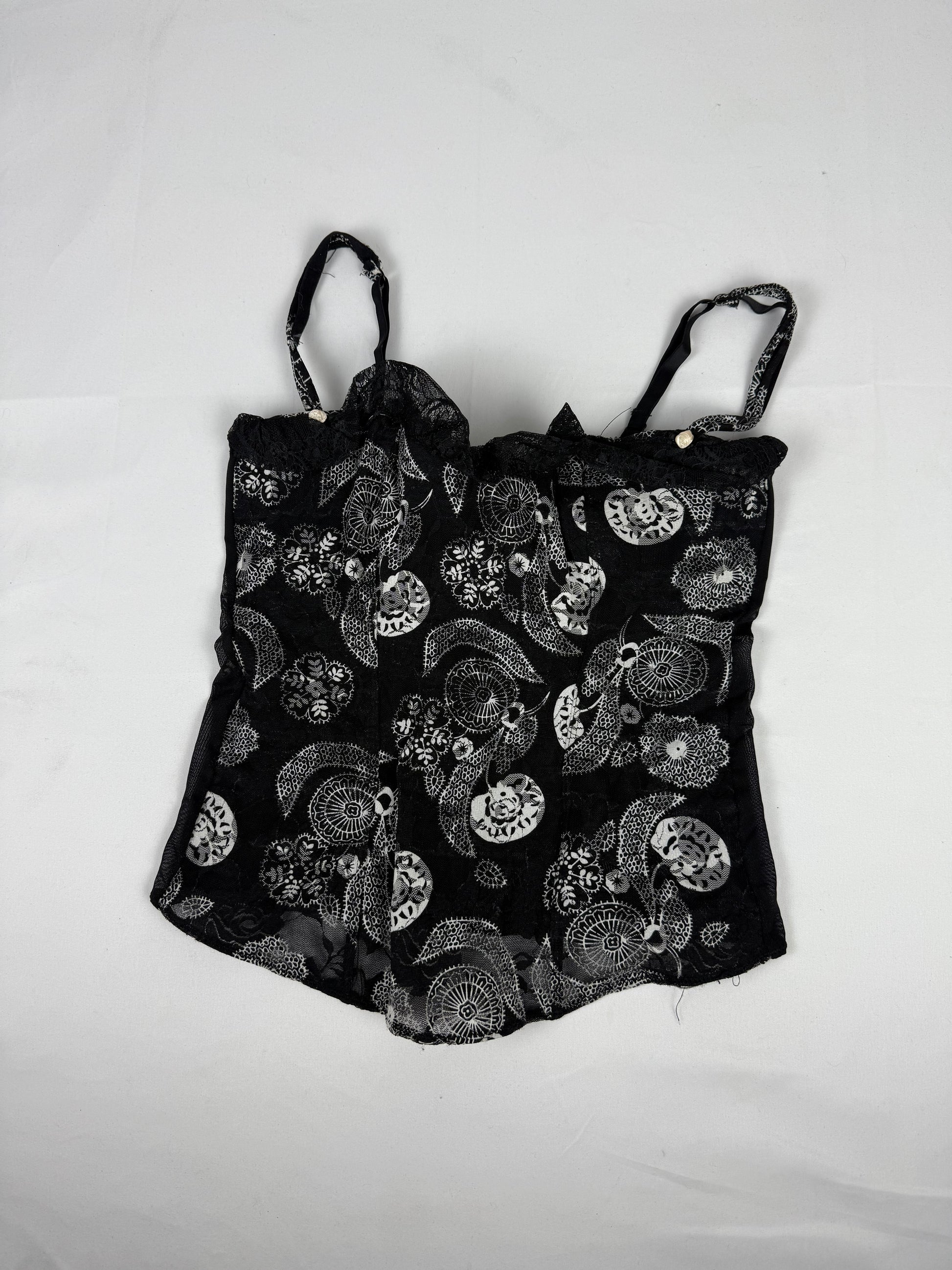 Black mesh graphic corset top (M)