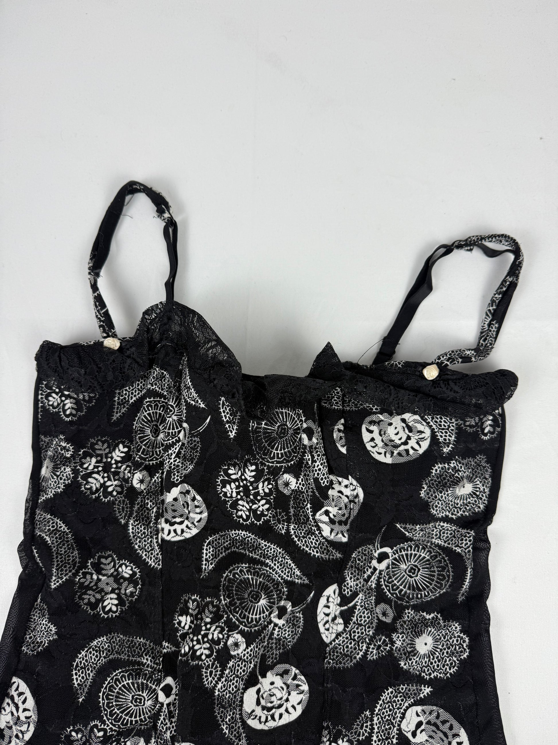 Black mesh graphic corset top (M)