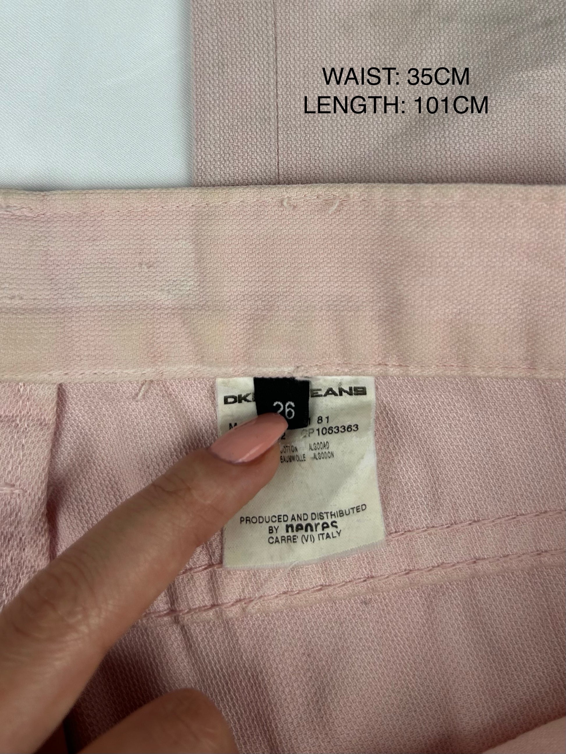 Baby pink denim low rise flare pants (XS/S)