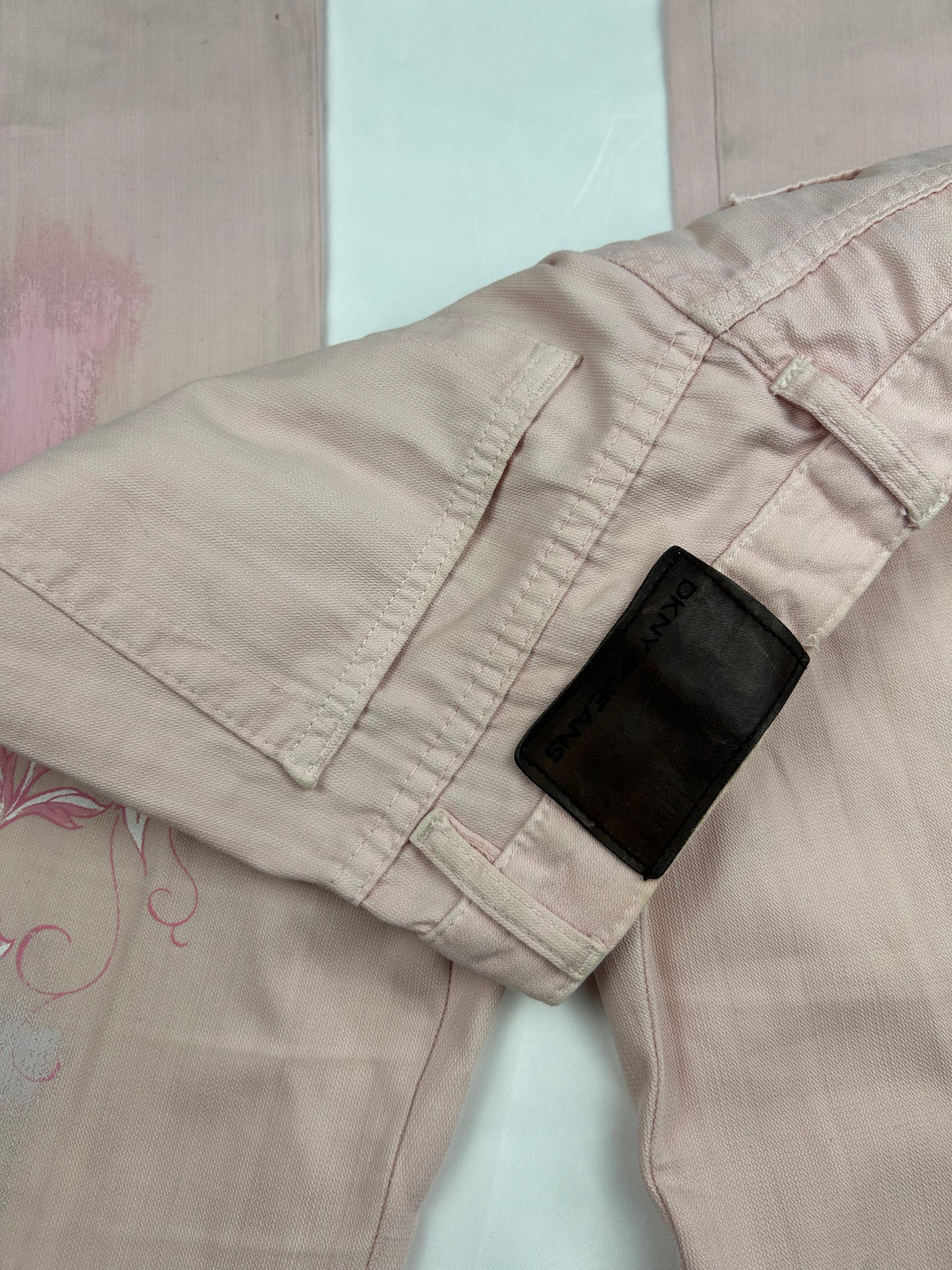 Baby pink denim low rise flare pants (XS/S)