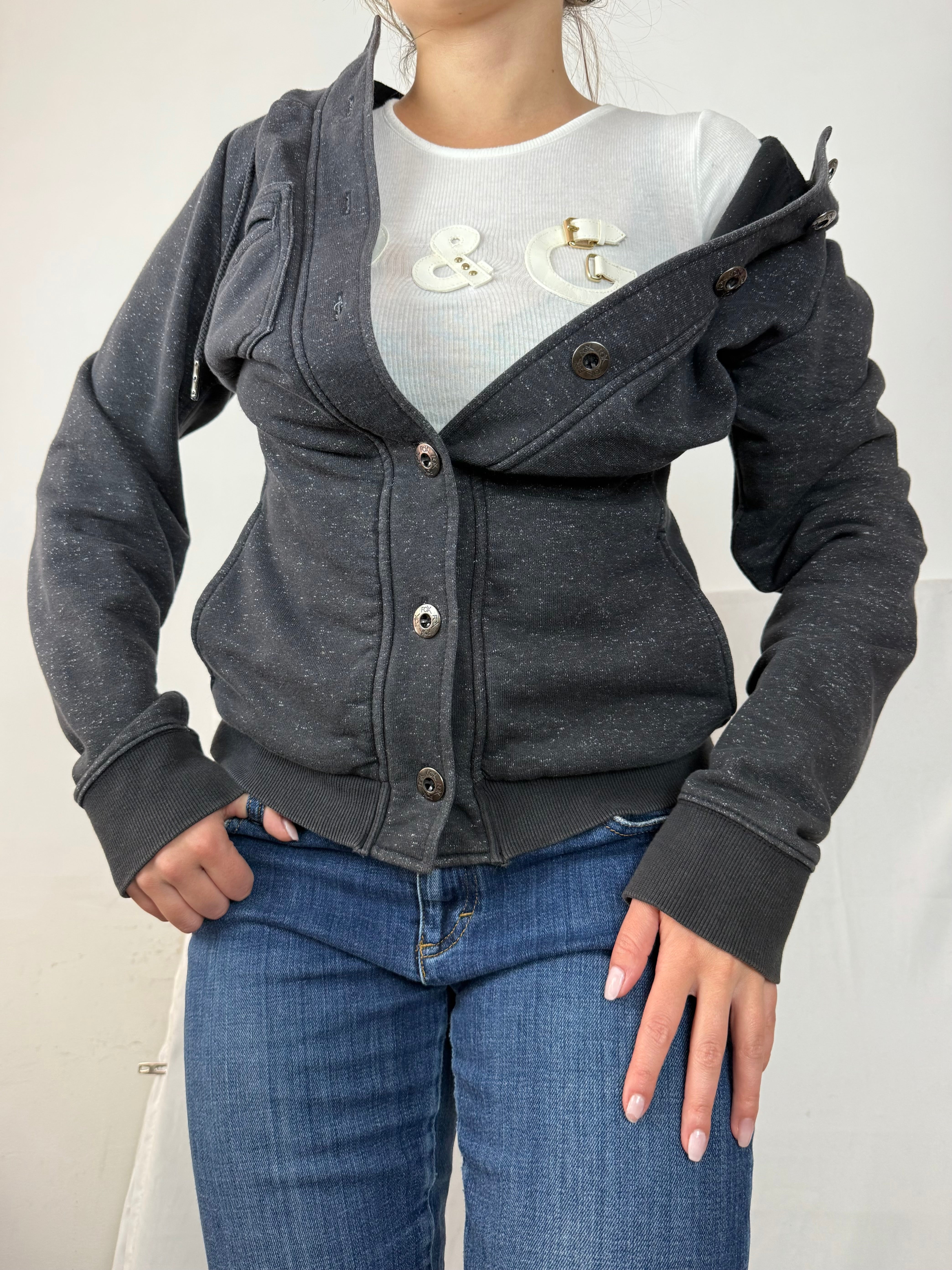 Grey cotton vintage hooded jacket (XL)