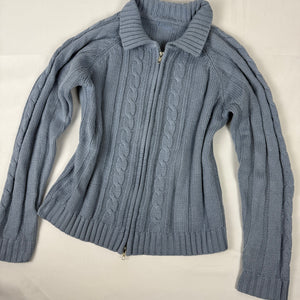 Baby blue zip up wool cardigan jumper (S/M)