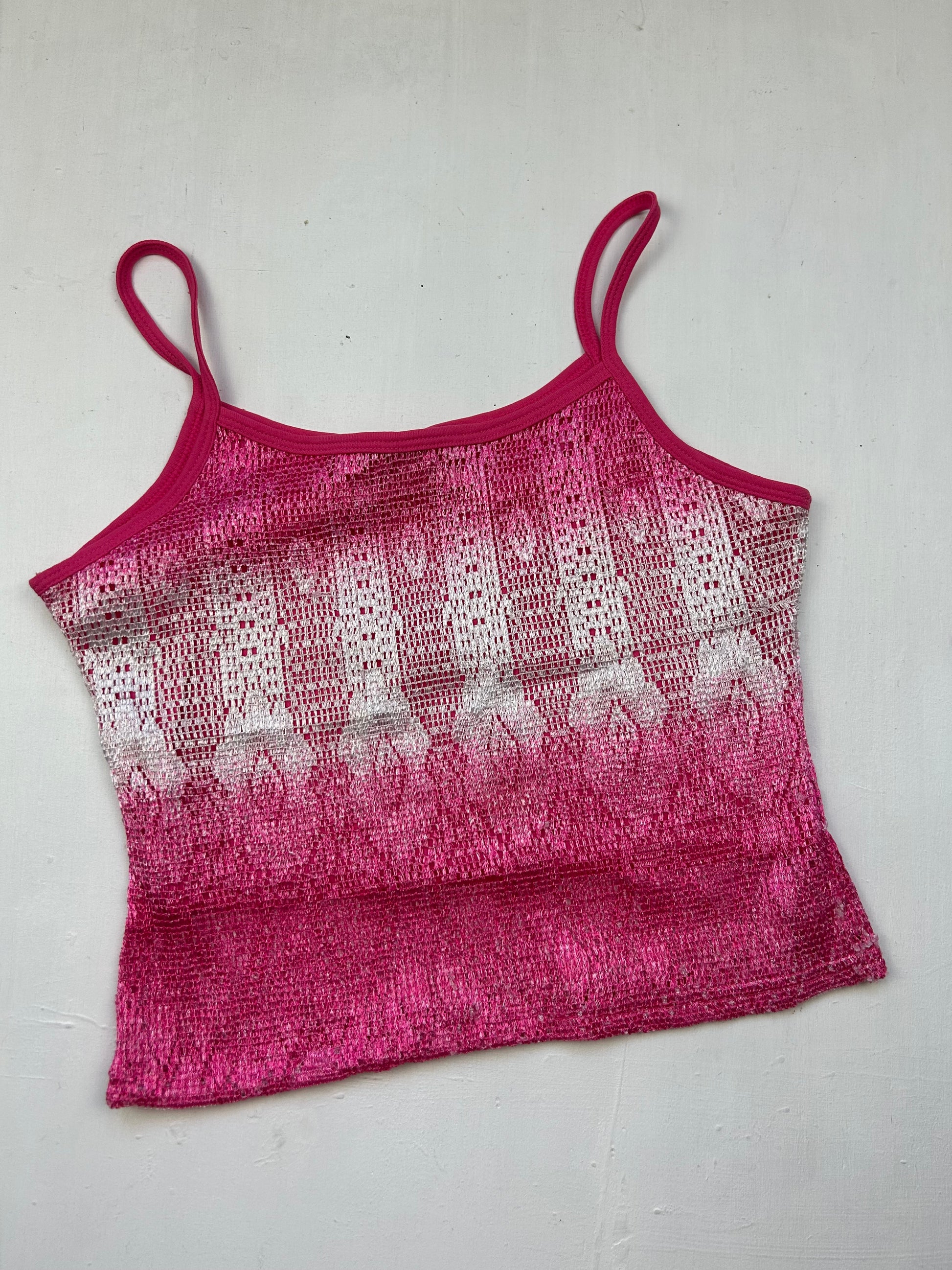 Pink tight fit crochet lined cami top (S/M)
