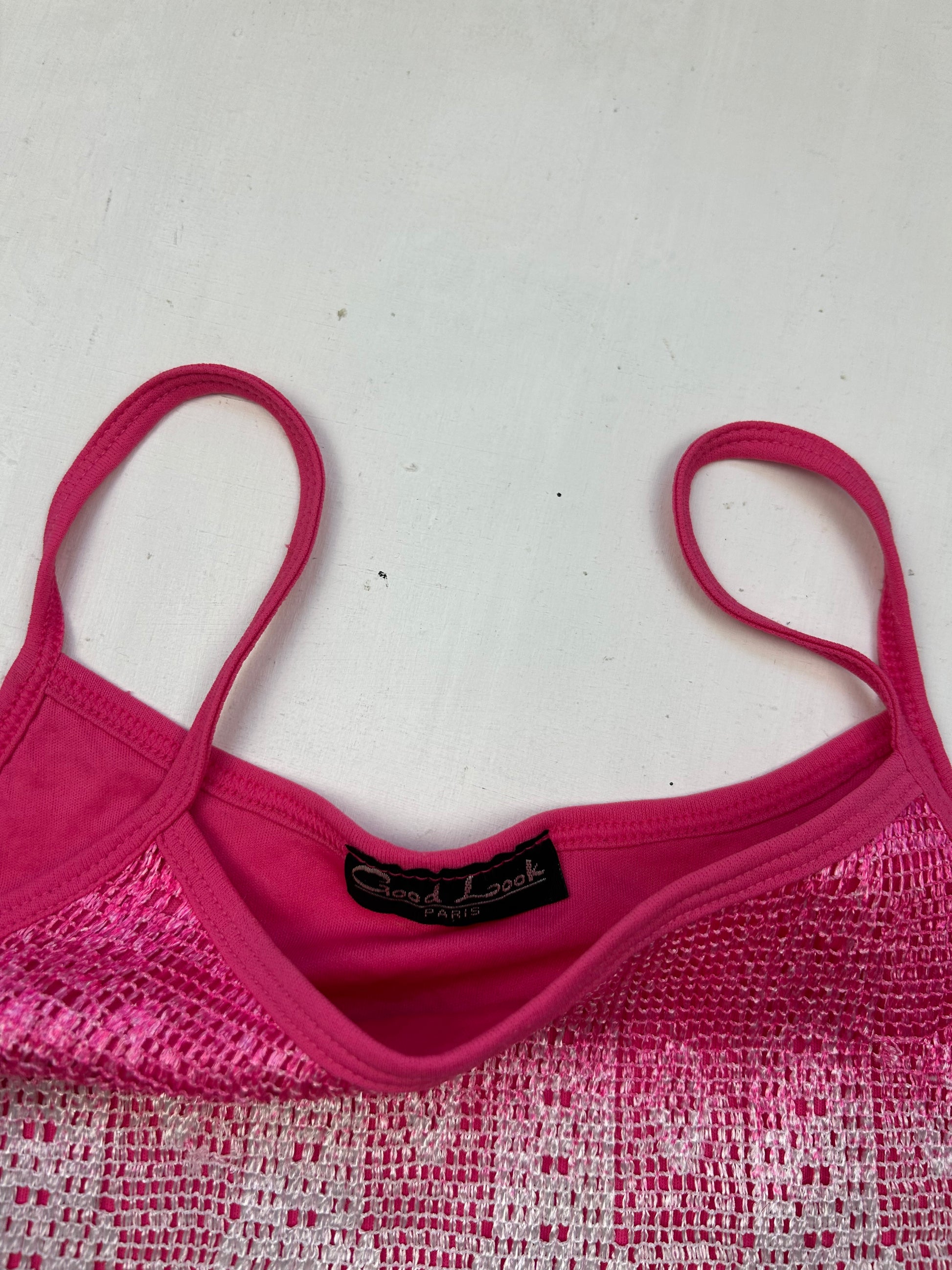 Pink tight fit crochet lined cami top (S/M)