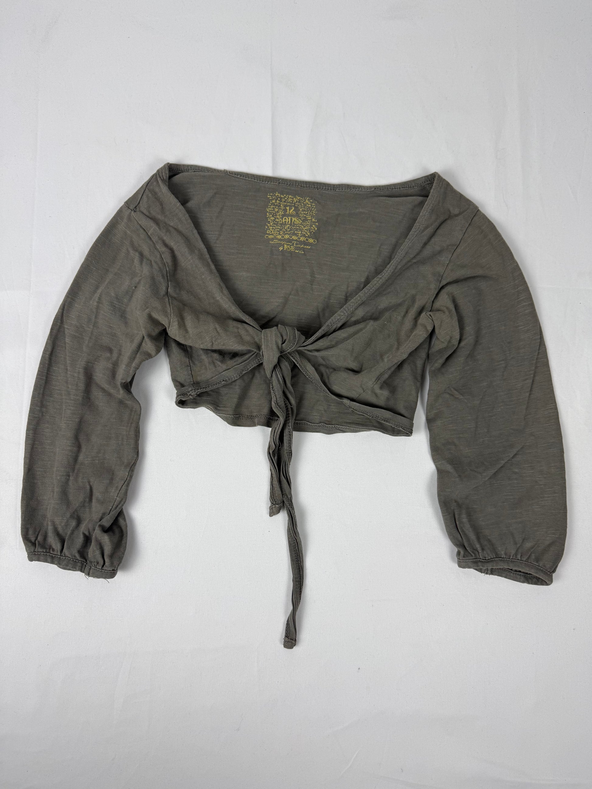 Khaki cotton tie up crop bolero long sleeves top (XS)