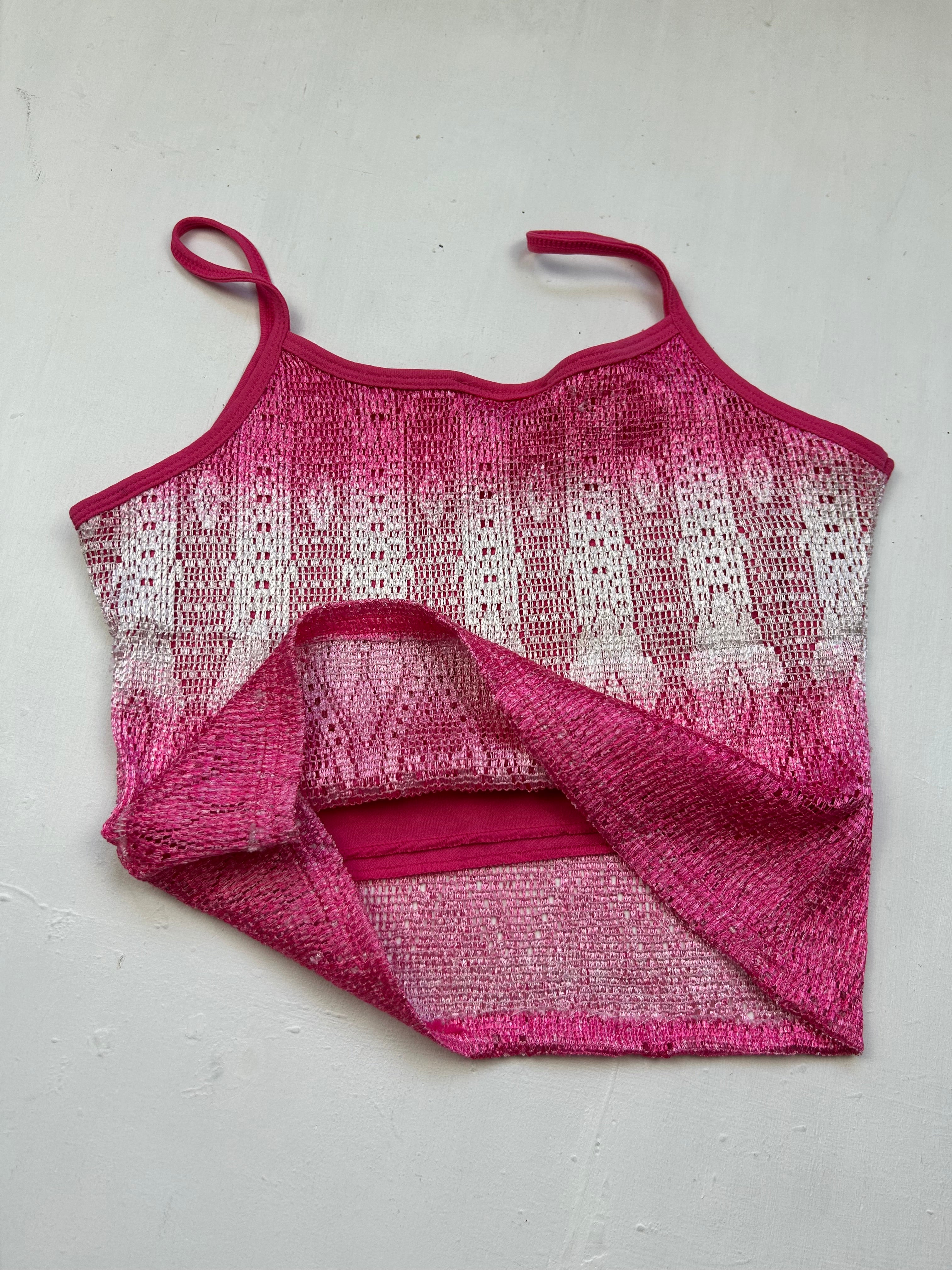 Pink tight fit crochet lined cami top (S/M)