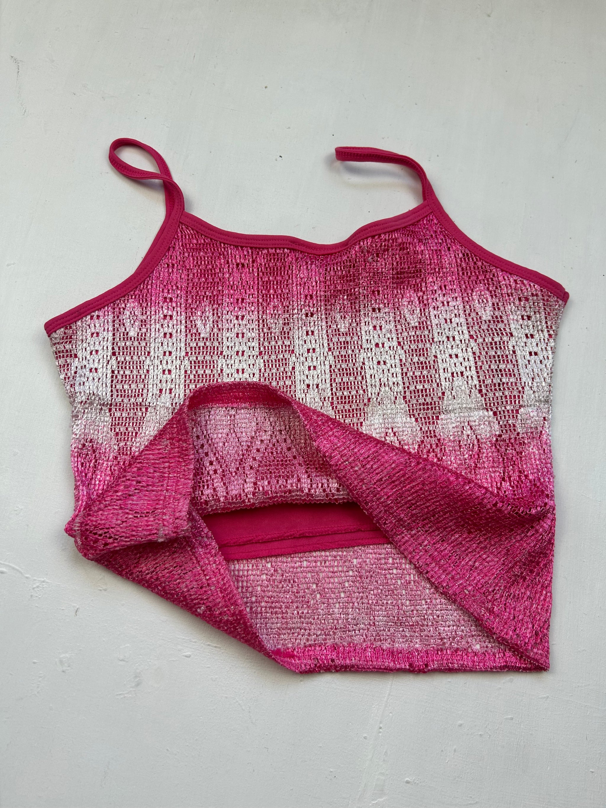 Pink tight fit crochet lined cami top (S/M)