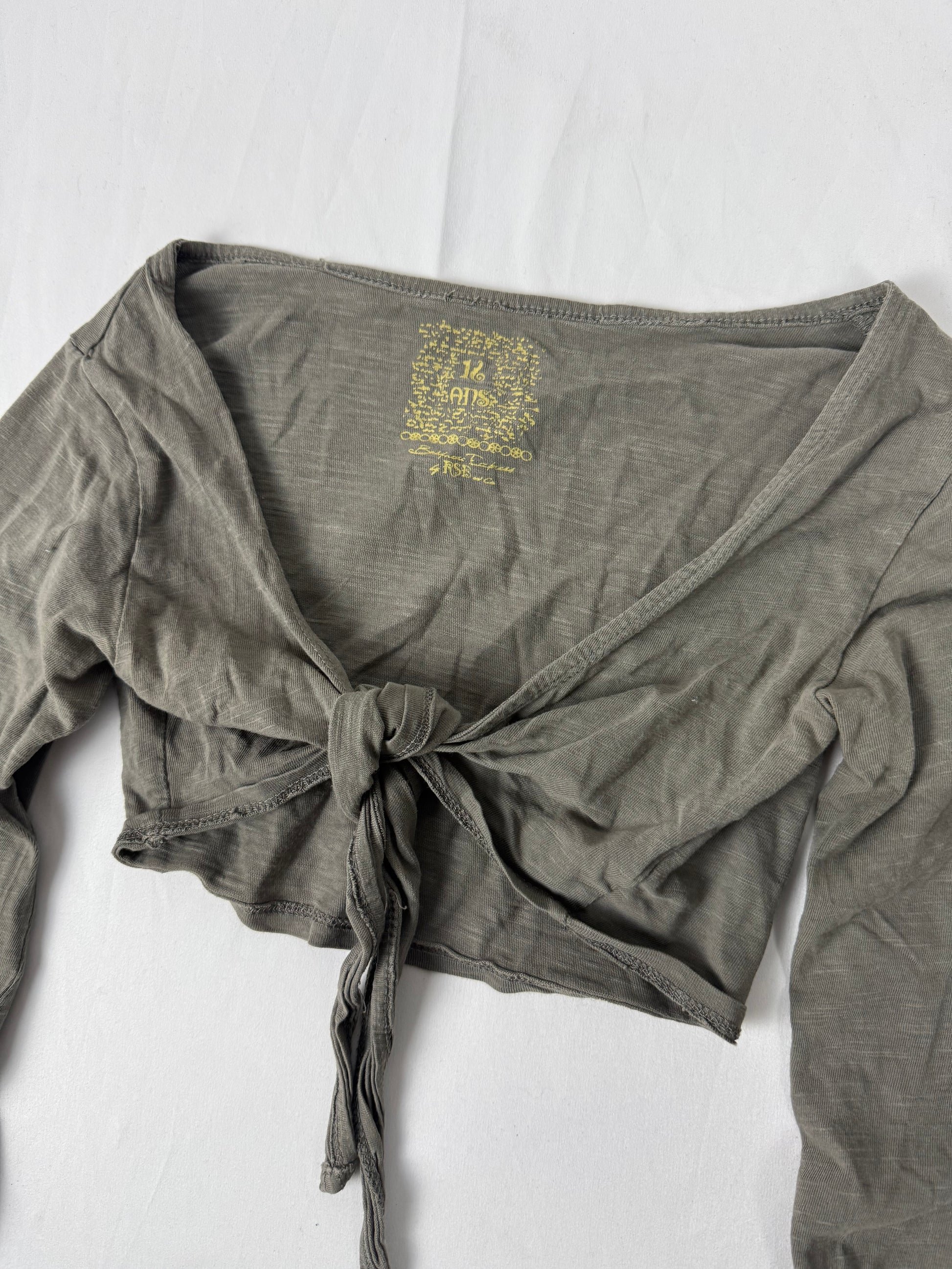 Khaki cotton tie up crop bolero long sleeves top (XS)