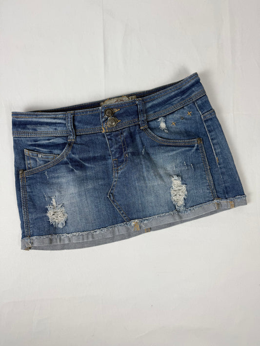 Blue denim low rise mini skirt (XXS/XS)