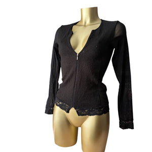 Black bi fabric zip up mesh  jumper (S/M)
