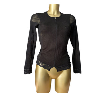 Black bi fabric zip up mesh  jumper (S/M)