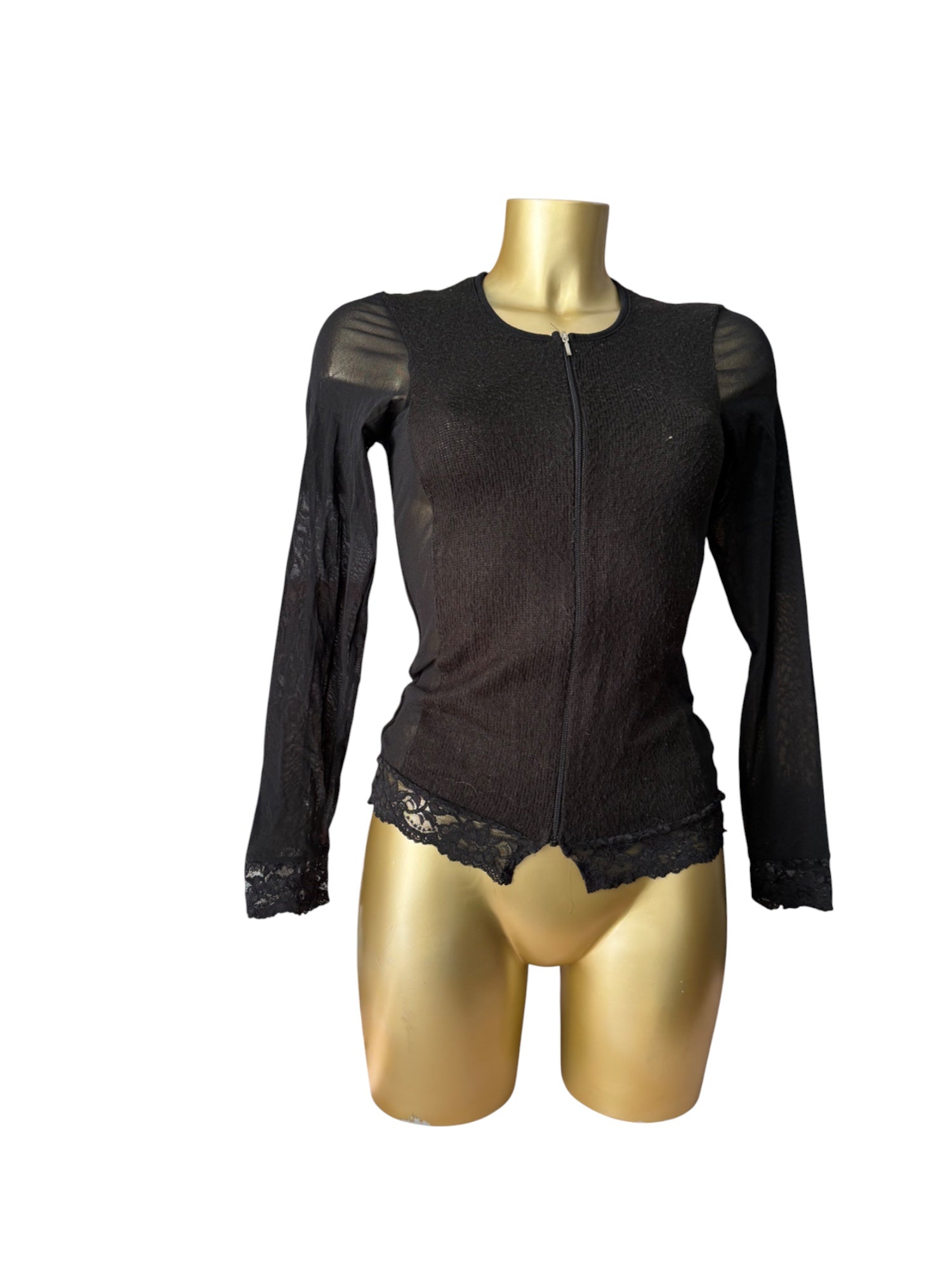 Black bi fabric zip up mesh  jumper (S/M)