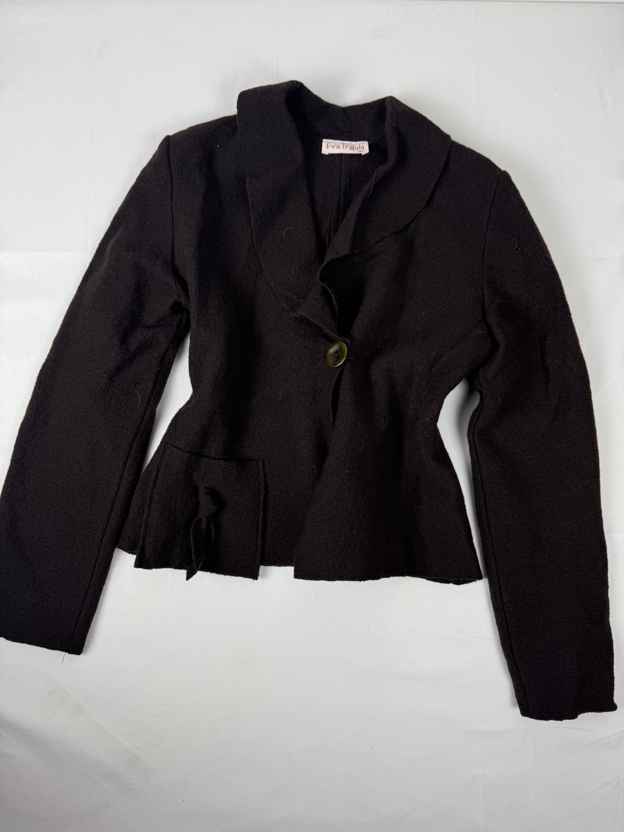 Brown 100% wool tight fit jacket (S)
