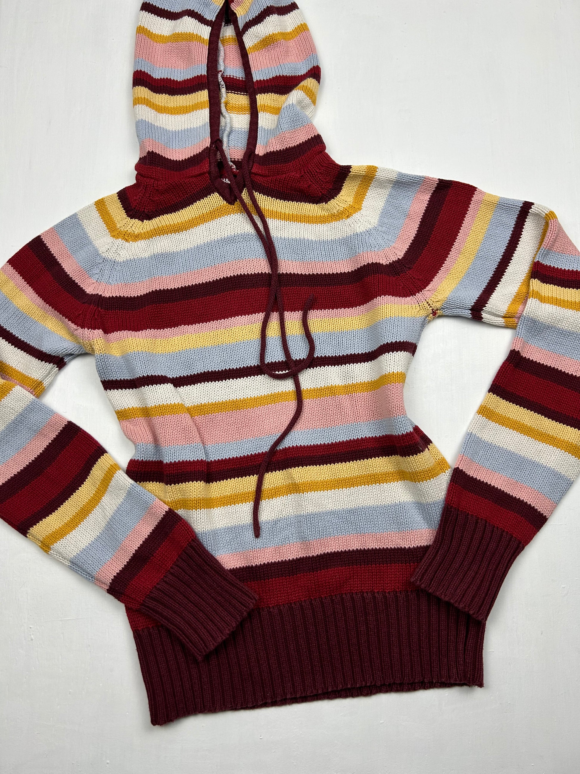 Multicolore striped knitted hoodie jumper (S/M)