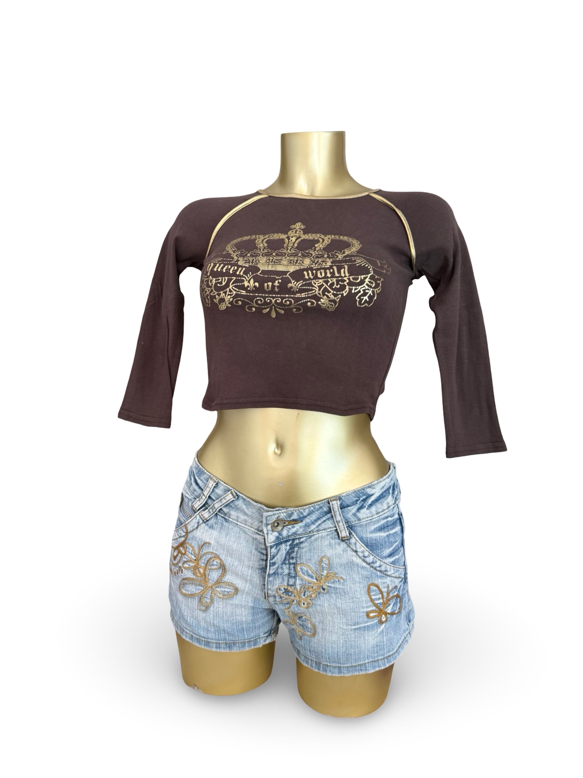 Brown graphic stretchy long sleeves top (XXS)