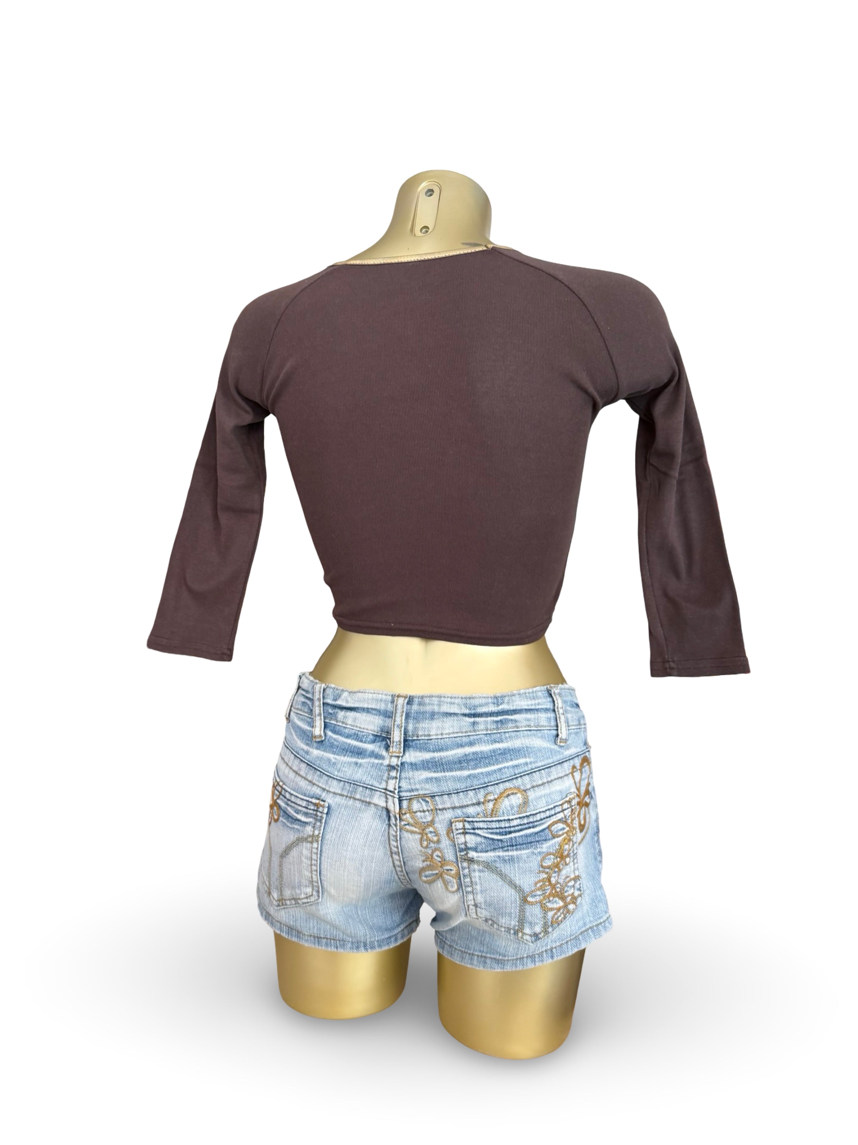 Brown graphic stretchy long sleeves top (XXS)
