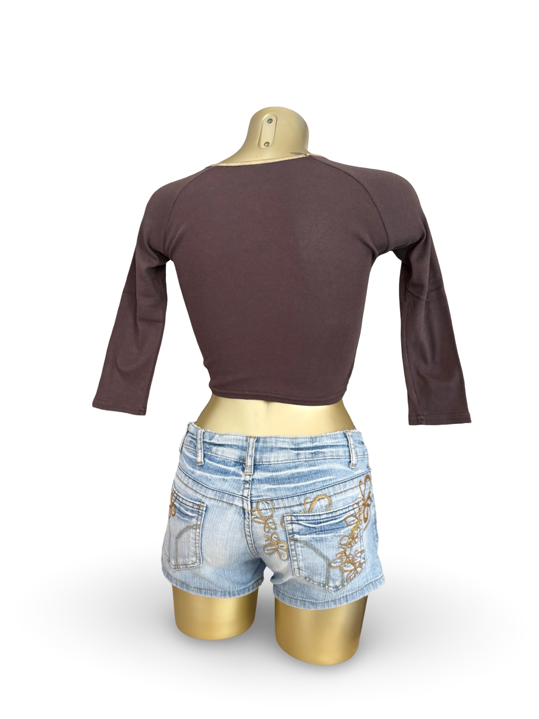 Brown graphic stretchy long sleeves top (XXS)