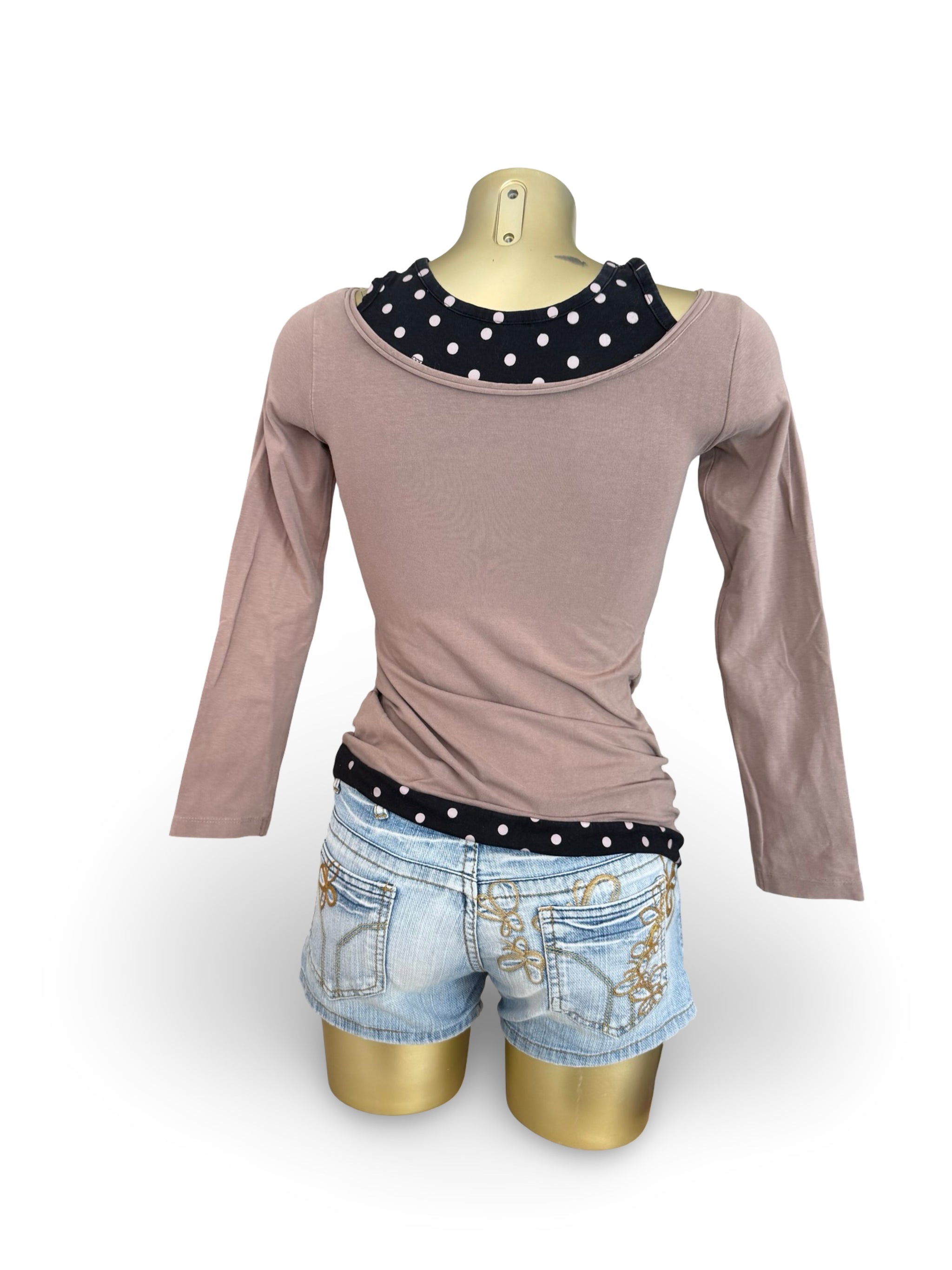 Brown 2 in 1 graphic long sleeves top (S)