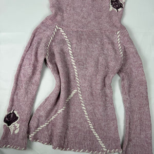 Pink floral wool turtleneck knit jumper (XL)