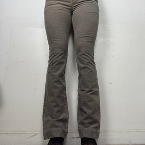 Khaki velvet ribbed denim low rise bootcut pants (XS/S)