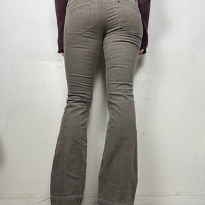 Khaki velvet ribbed denim low rise bootcut pants (XS/S)