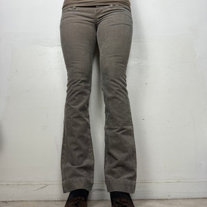 Khaki velvet ribbed denim low rise bootcut pants (XS/S)