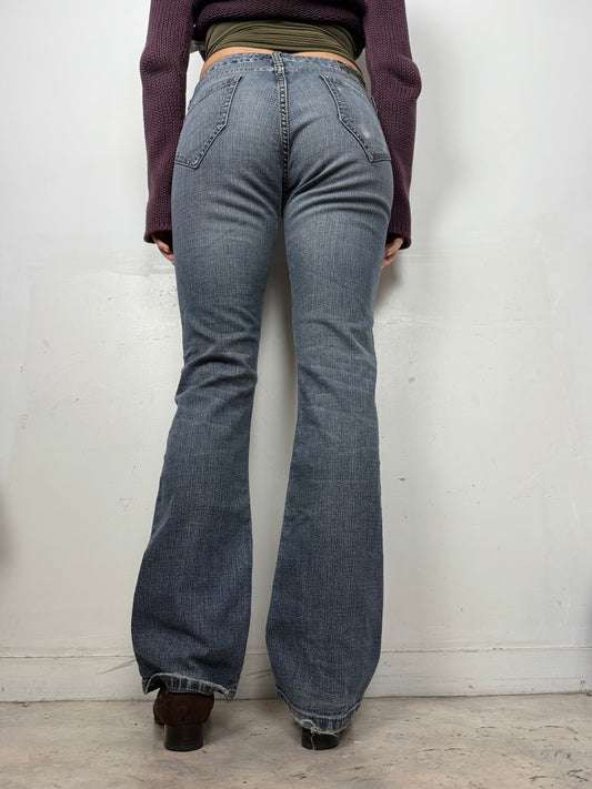 Grey low rise bootcut denim pants (S)