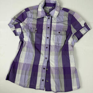 Purple check buttons up tee (L)