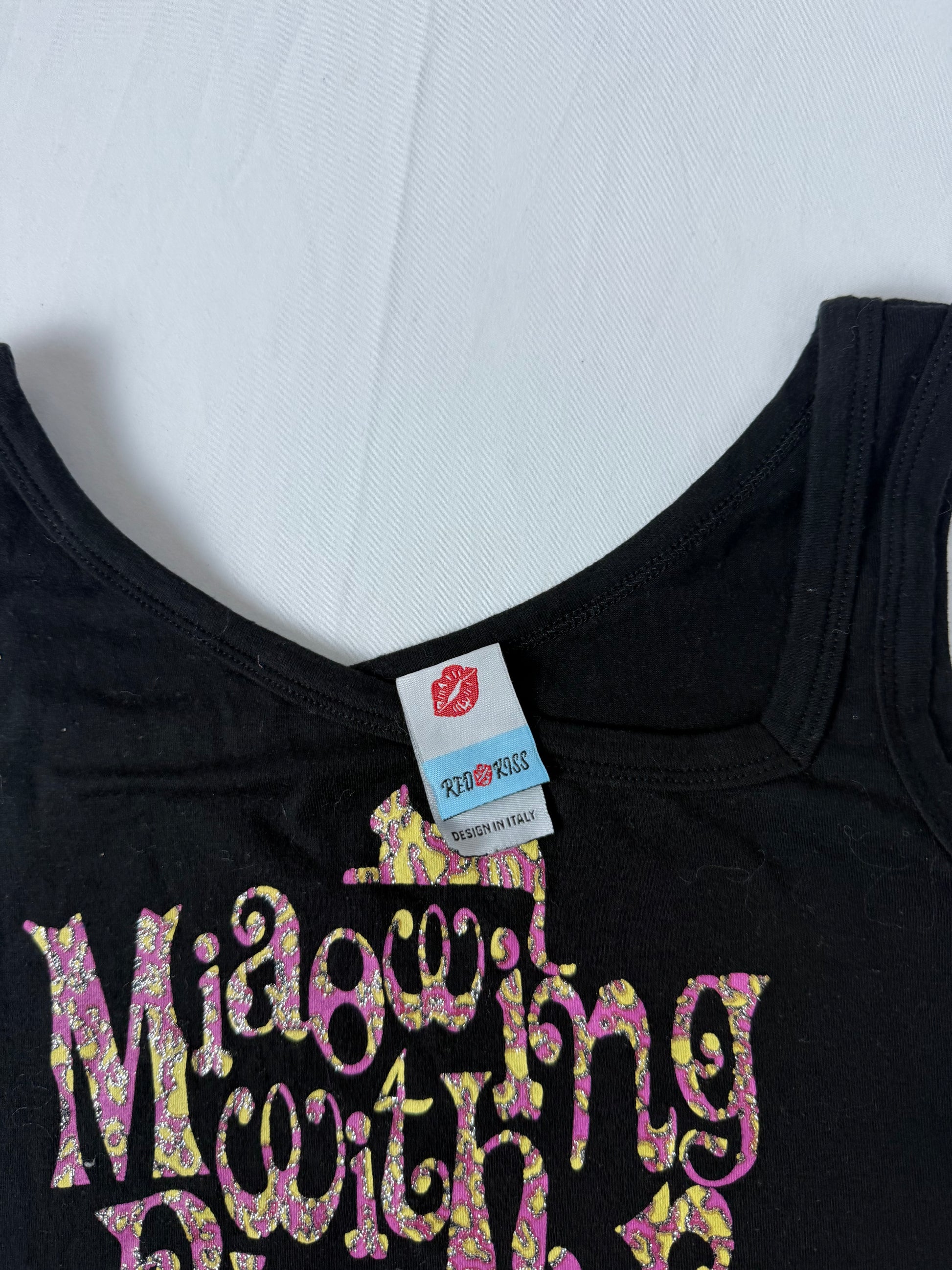 Black graphic tight fit cotton top (S)