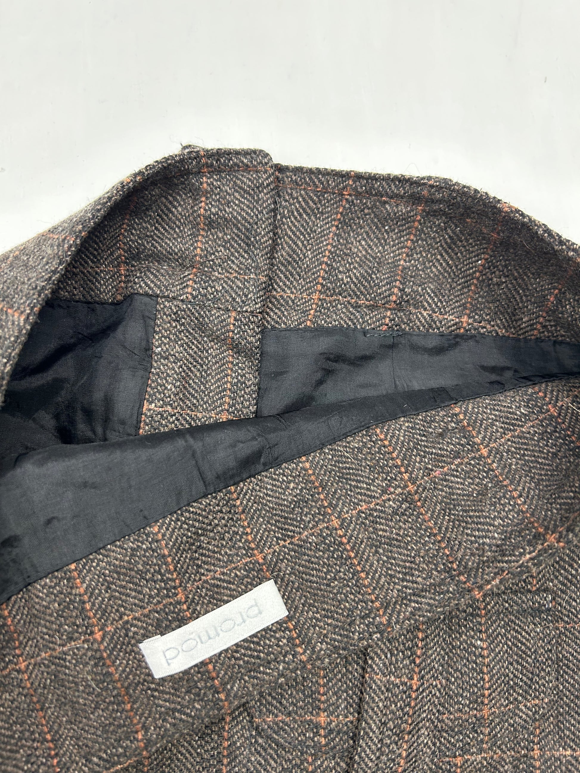 Brown check print office mini skirt (M)