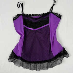 Purple lace lycra babydoll tight fit cami top (L)