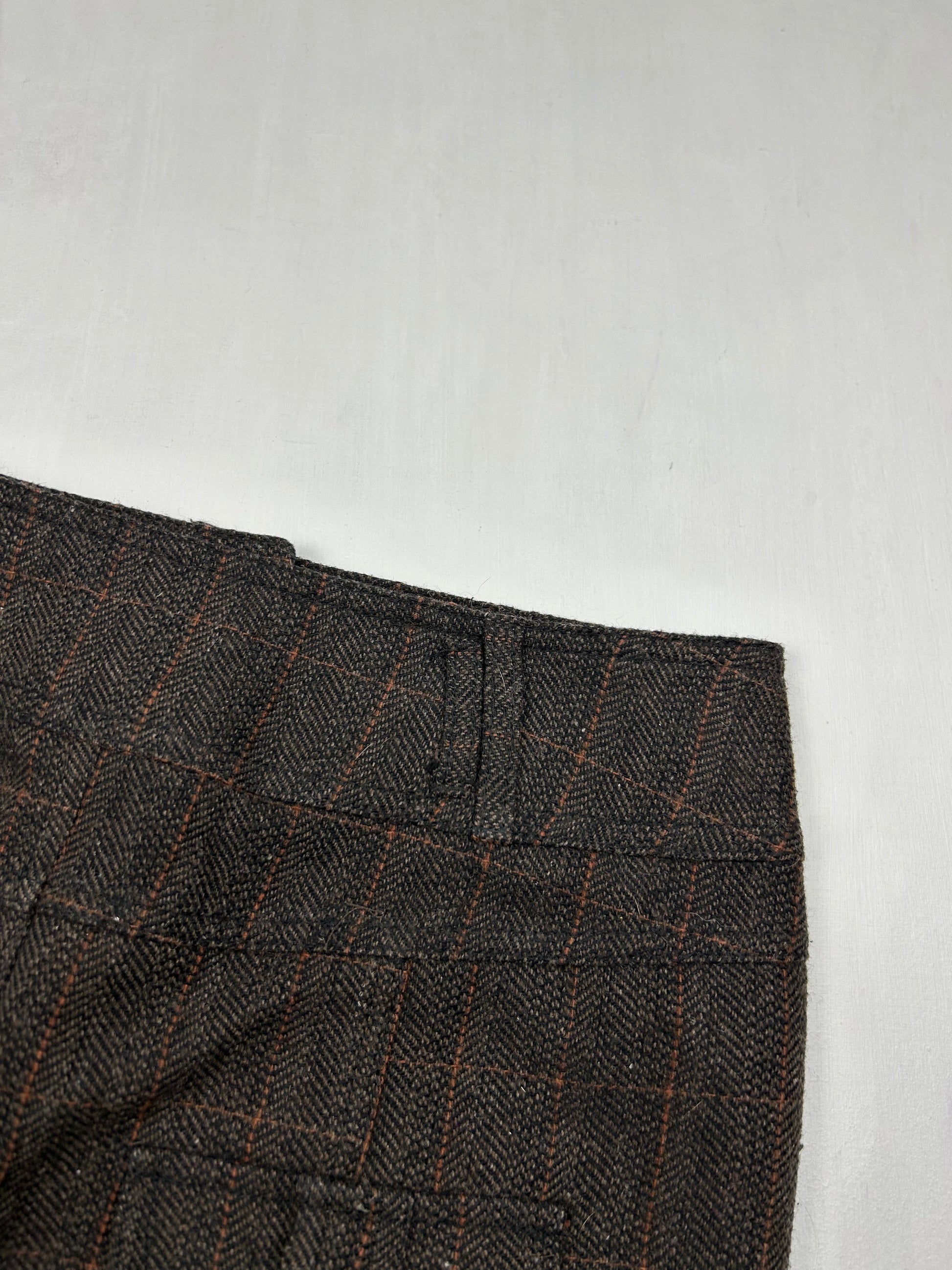 Brown check print office mini skirt (M)