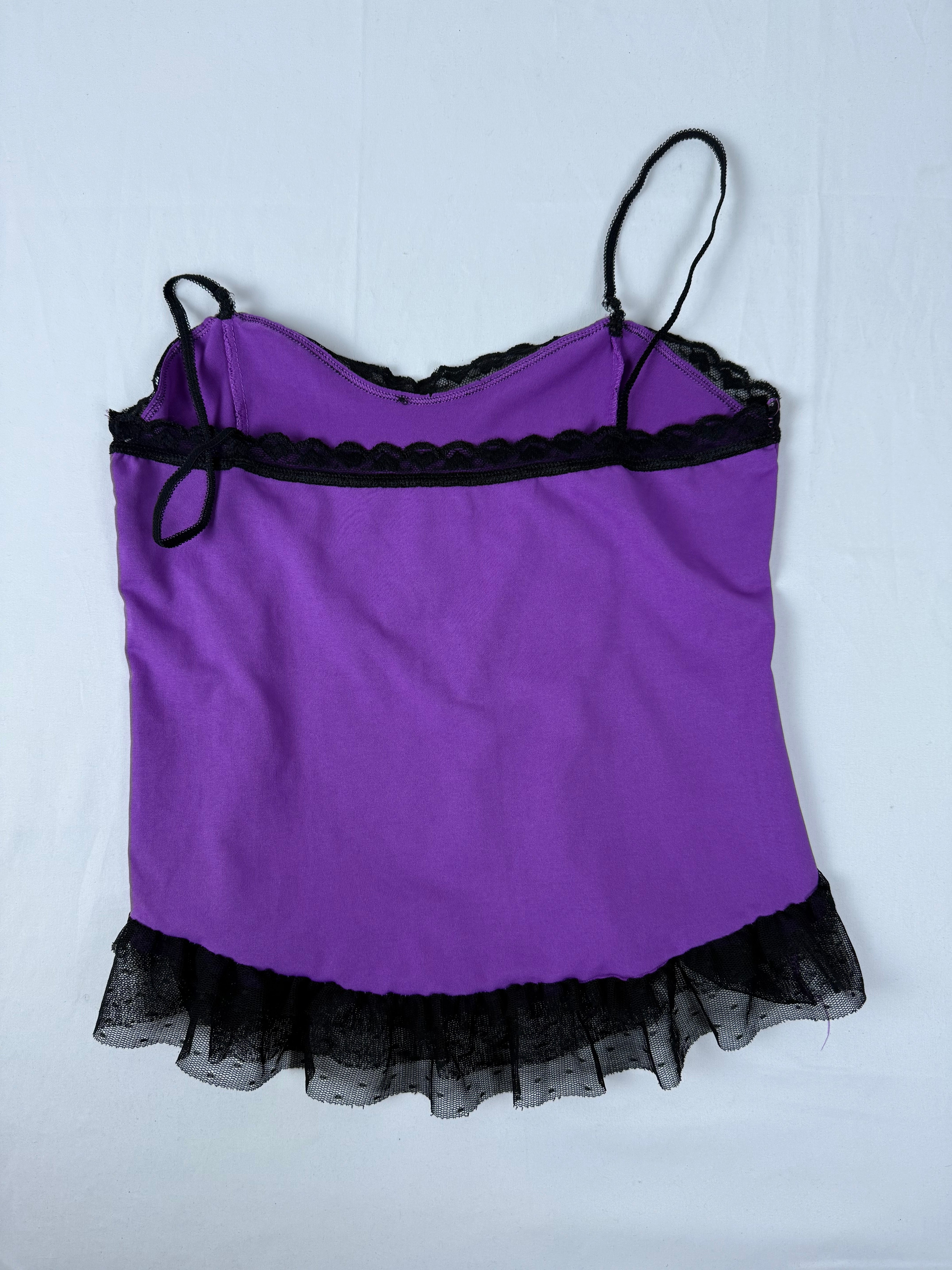 Purple lace lycra babydoll tight fit cami top (L)