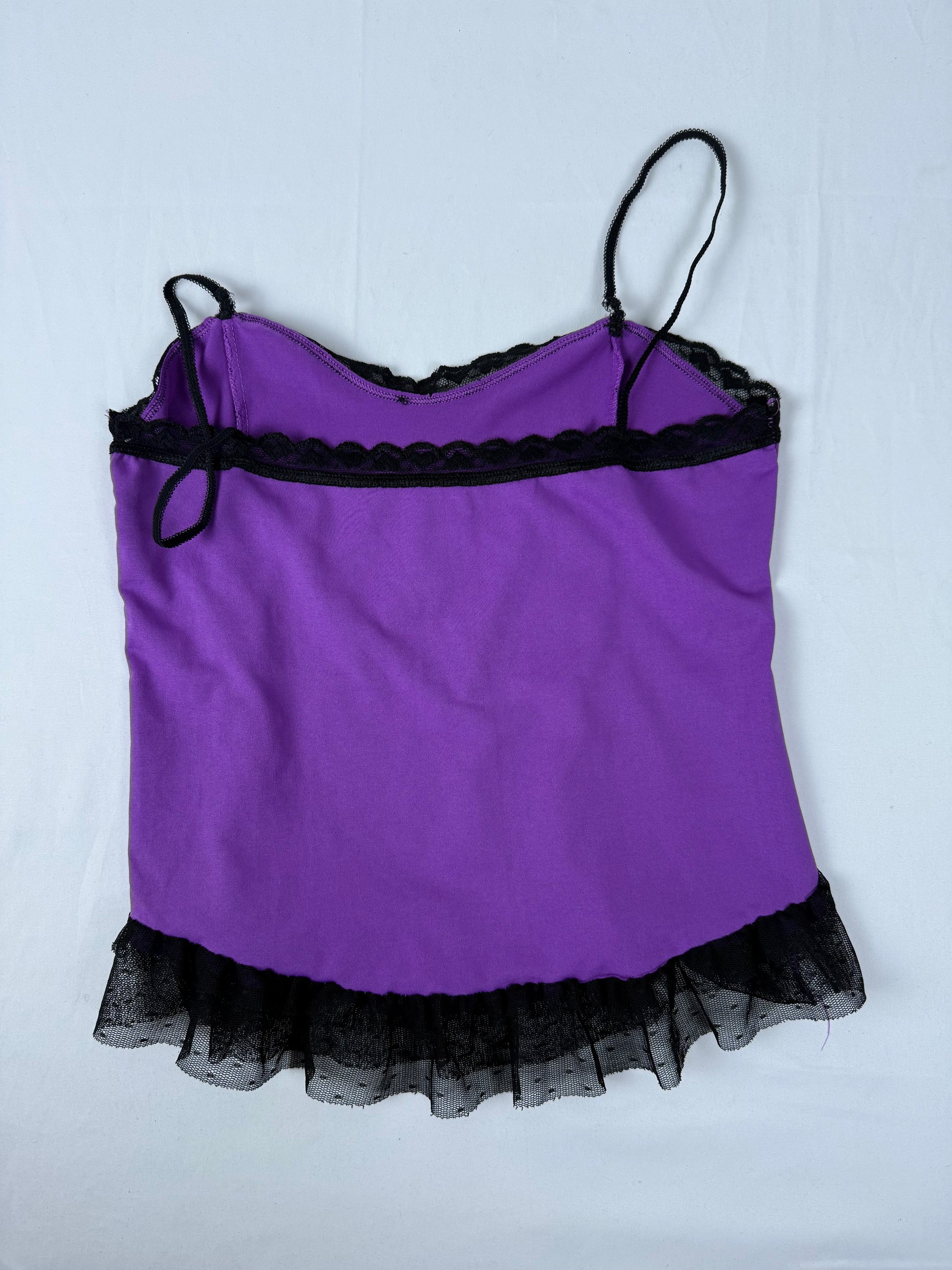 Purple lace lycra babydoll tight fit cami top (L)