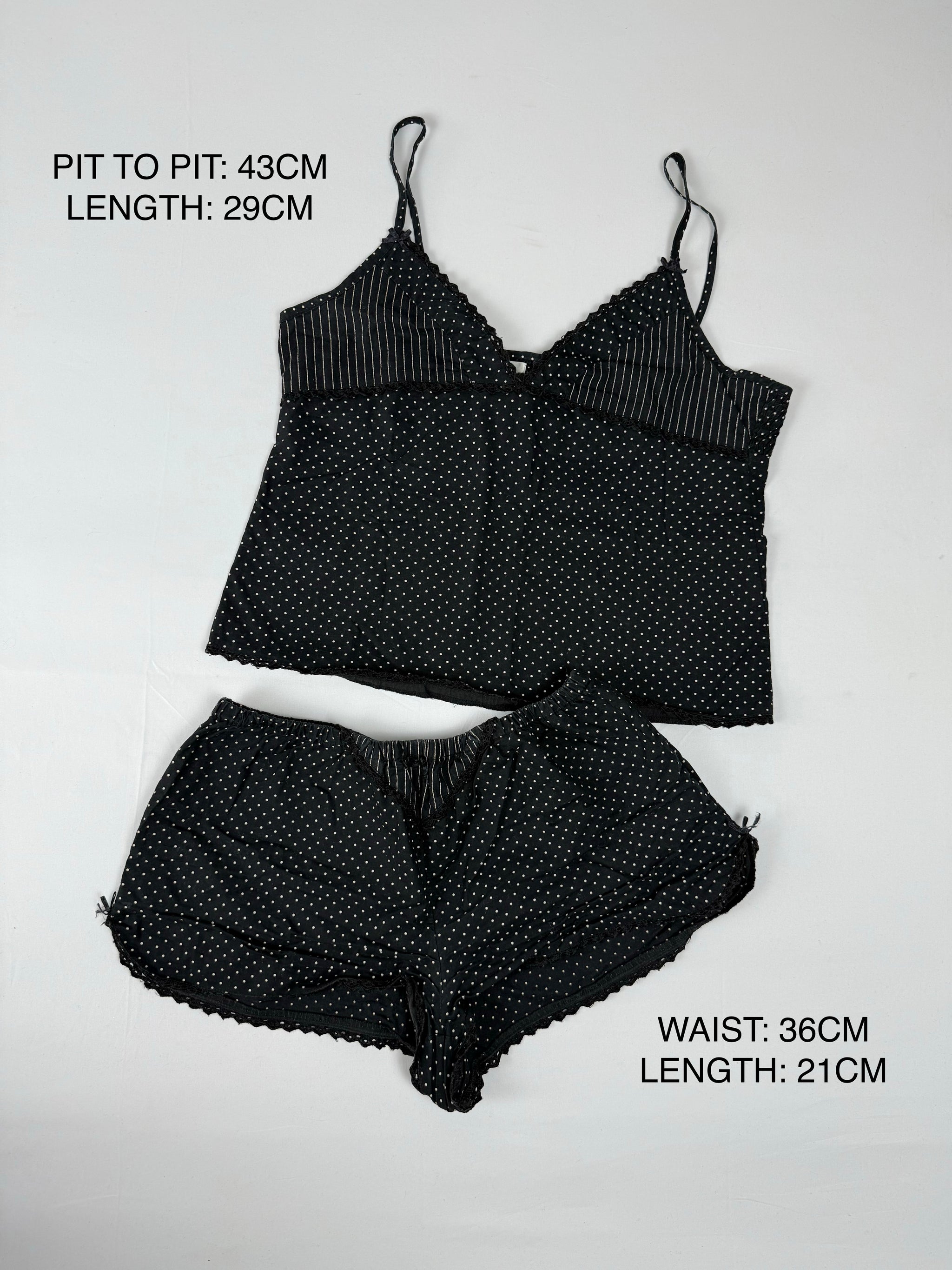 Black polka dots shorty + top set (L)