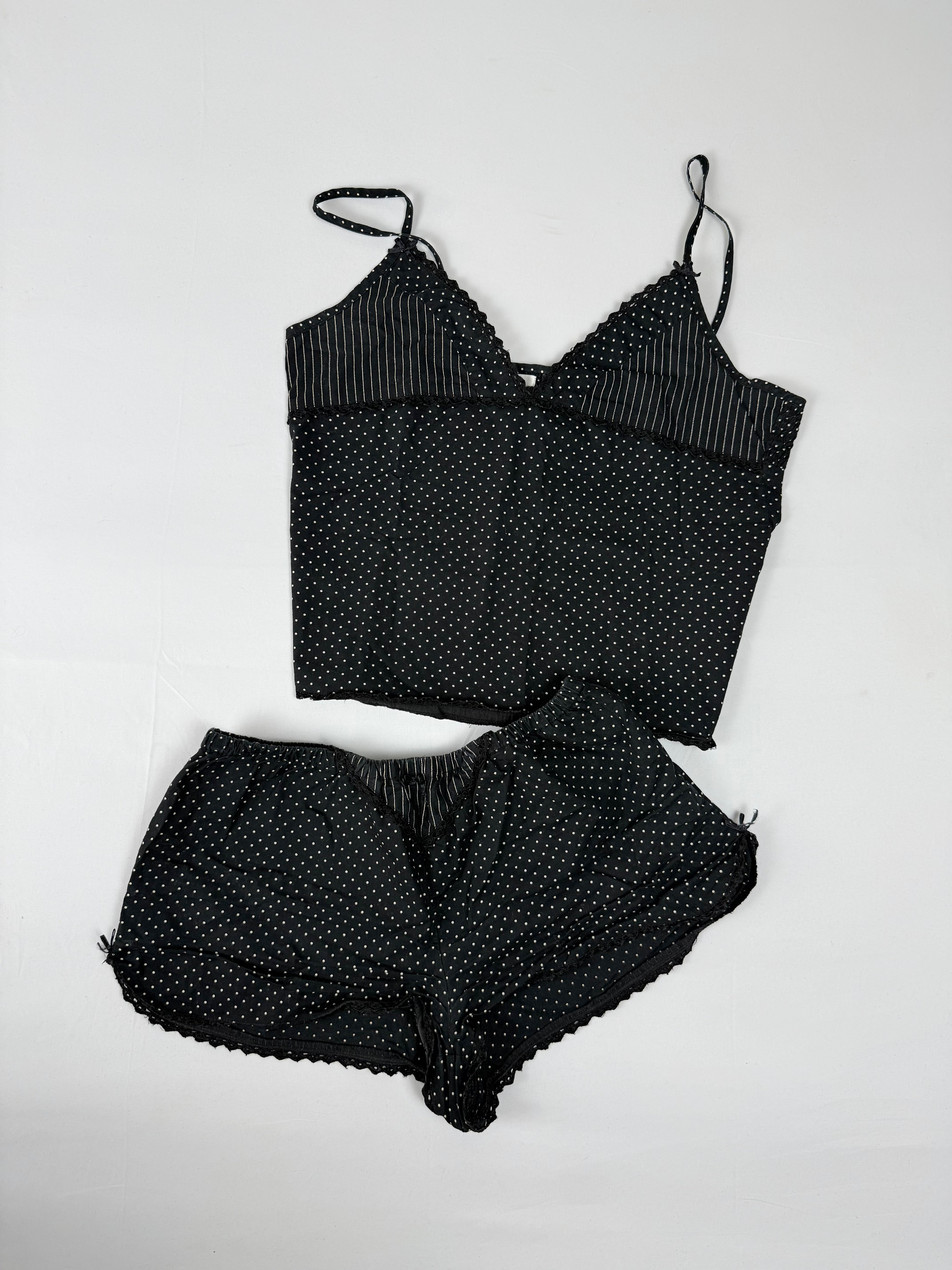 Black polka dots shorty + top set (L)