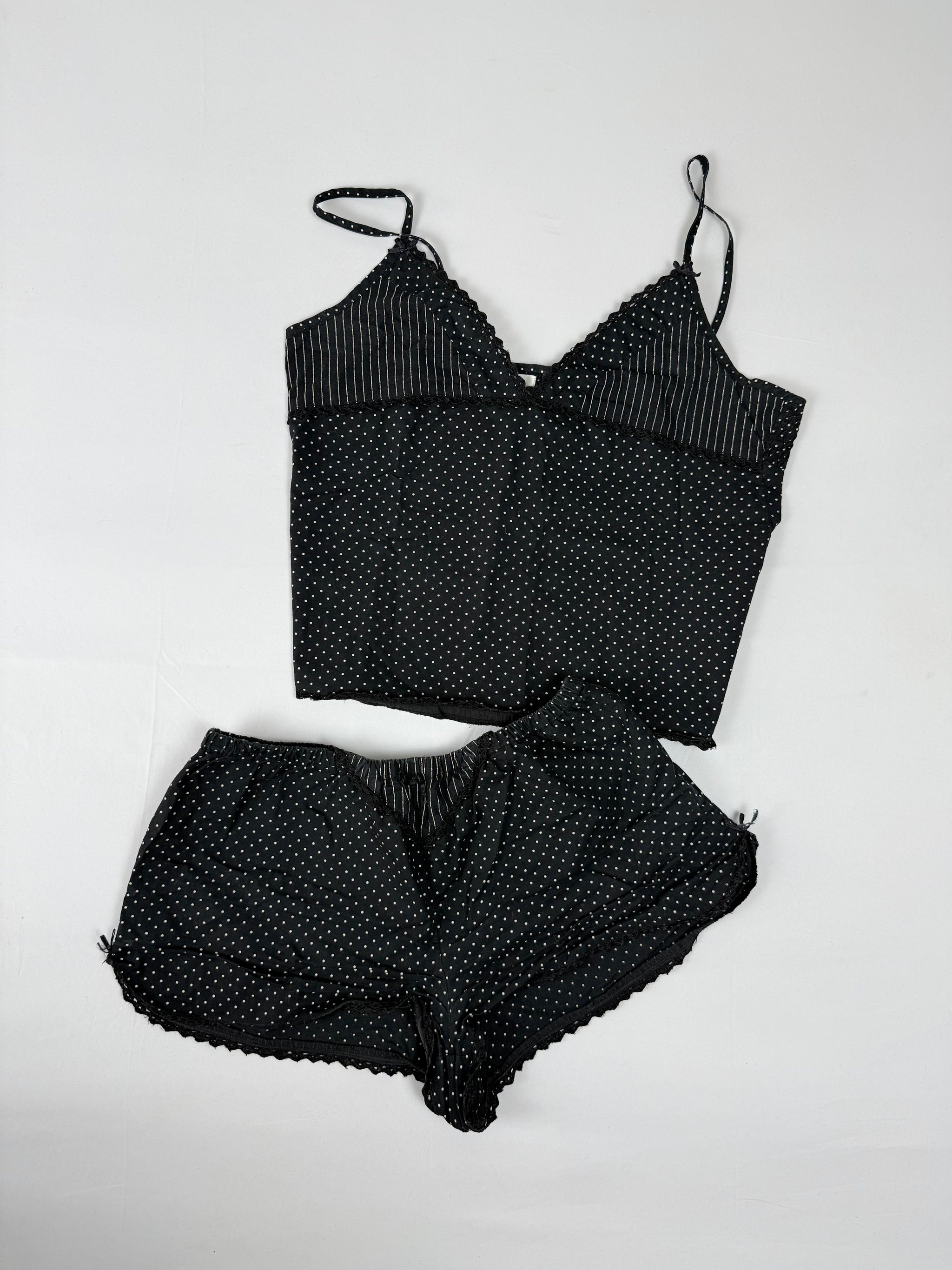Black polka dots shorty + top set (L)