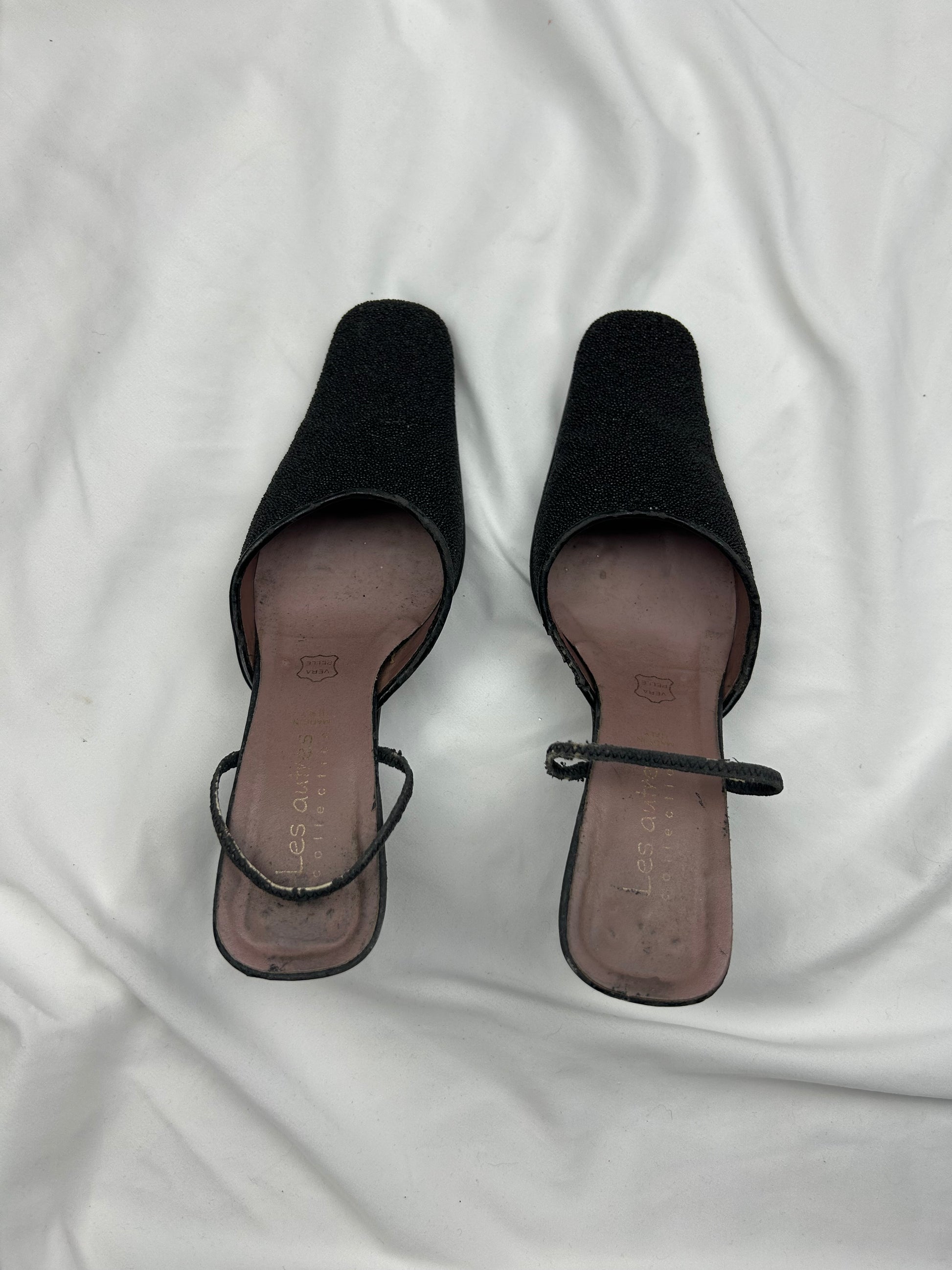 Black sequins square toes 100% leather  kitten heels (37)