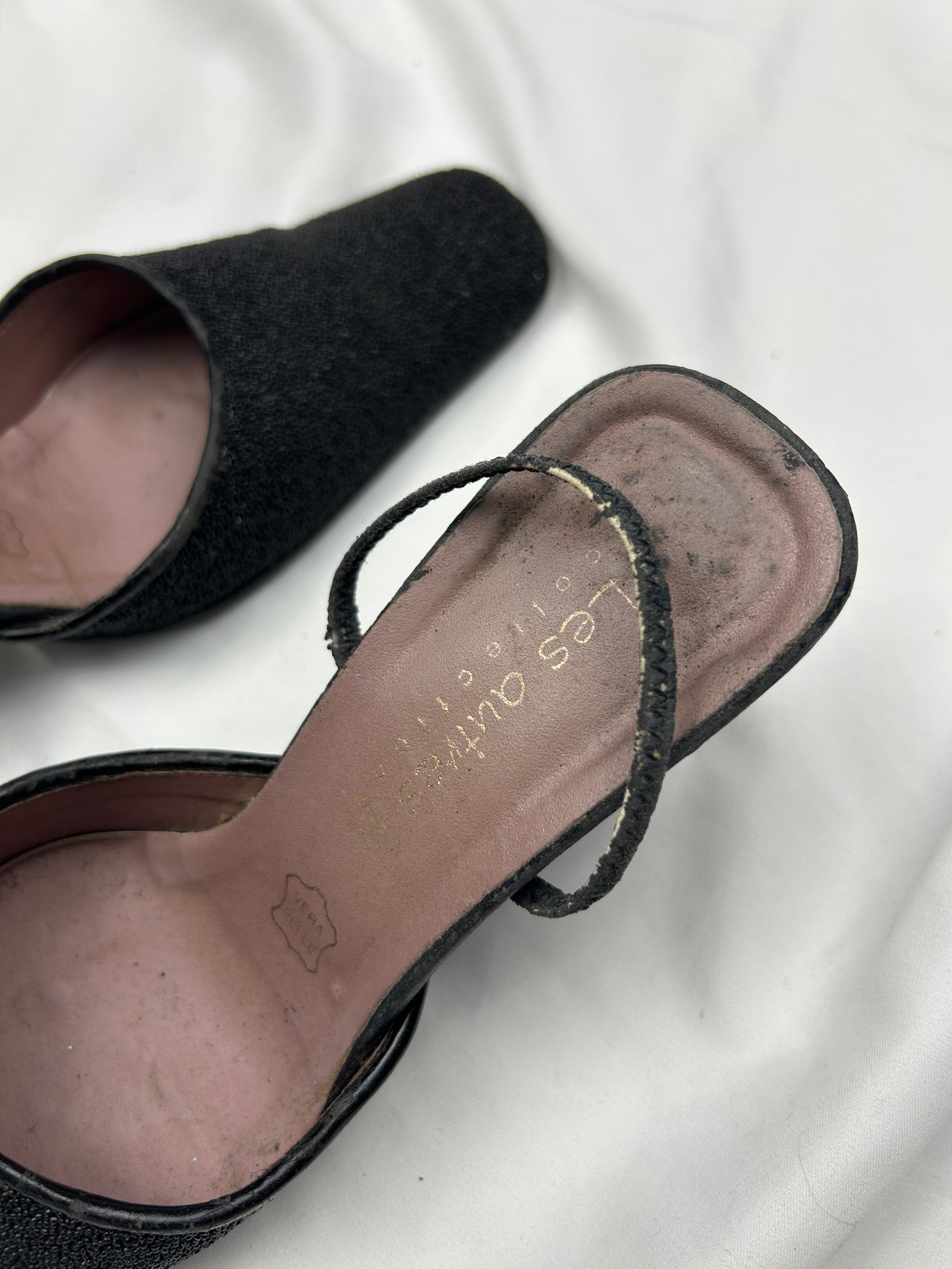 Black sequins square toes 100% leather  kitten heels (37)