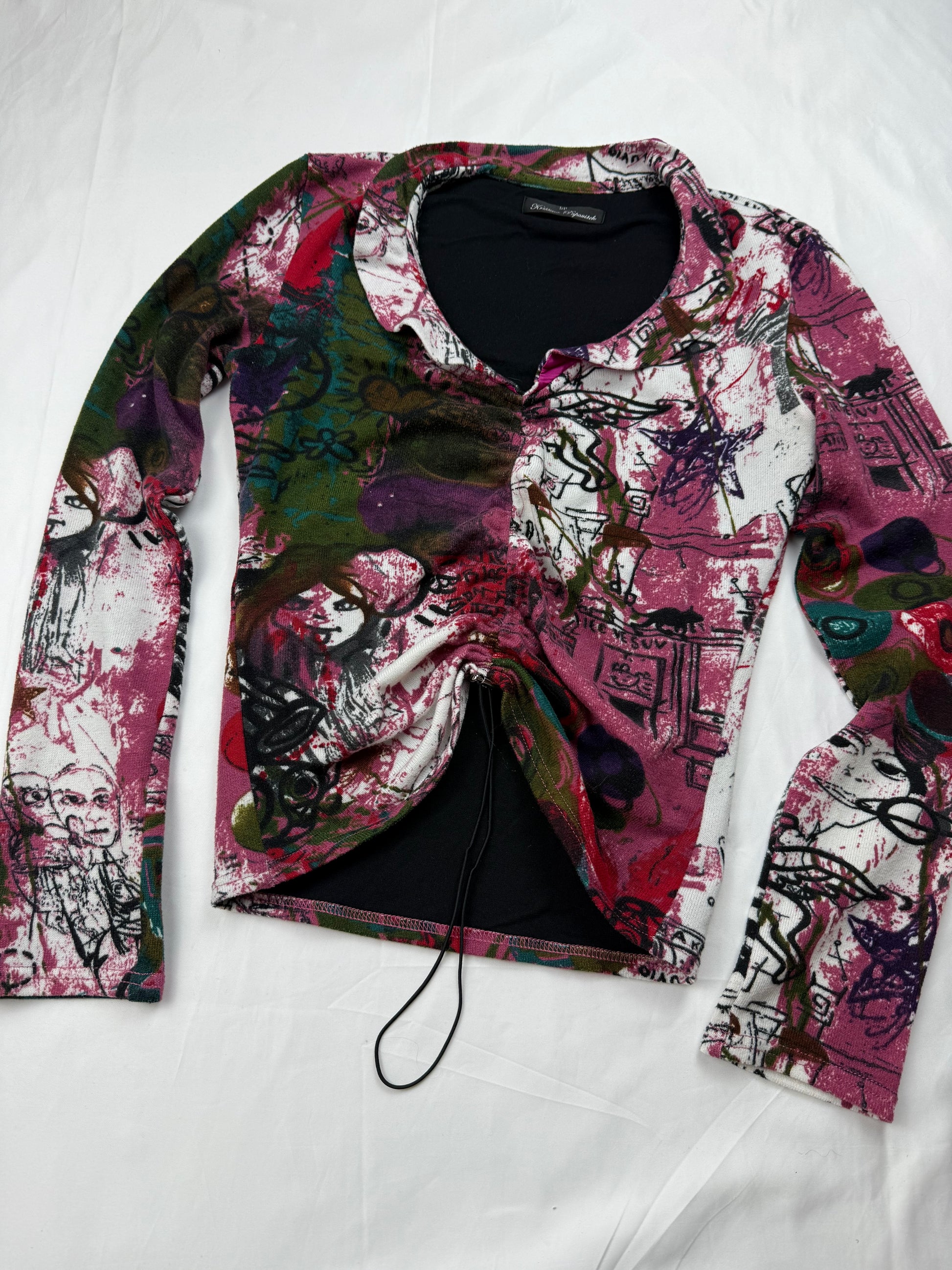 Burgundy graphic ruched sweatshirt (S/M)