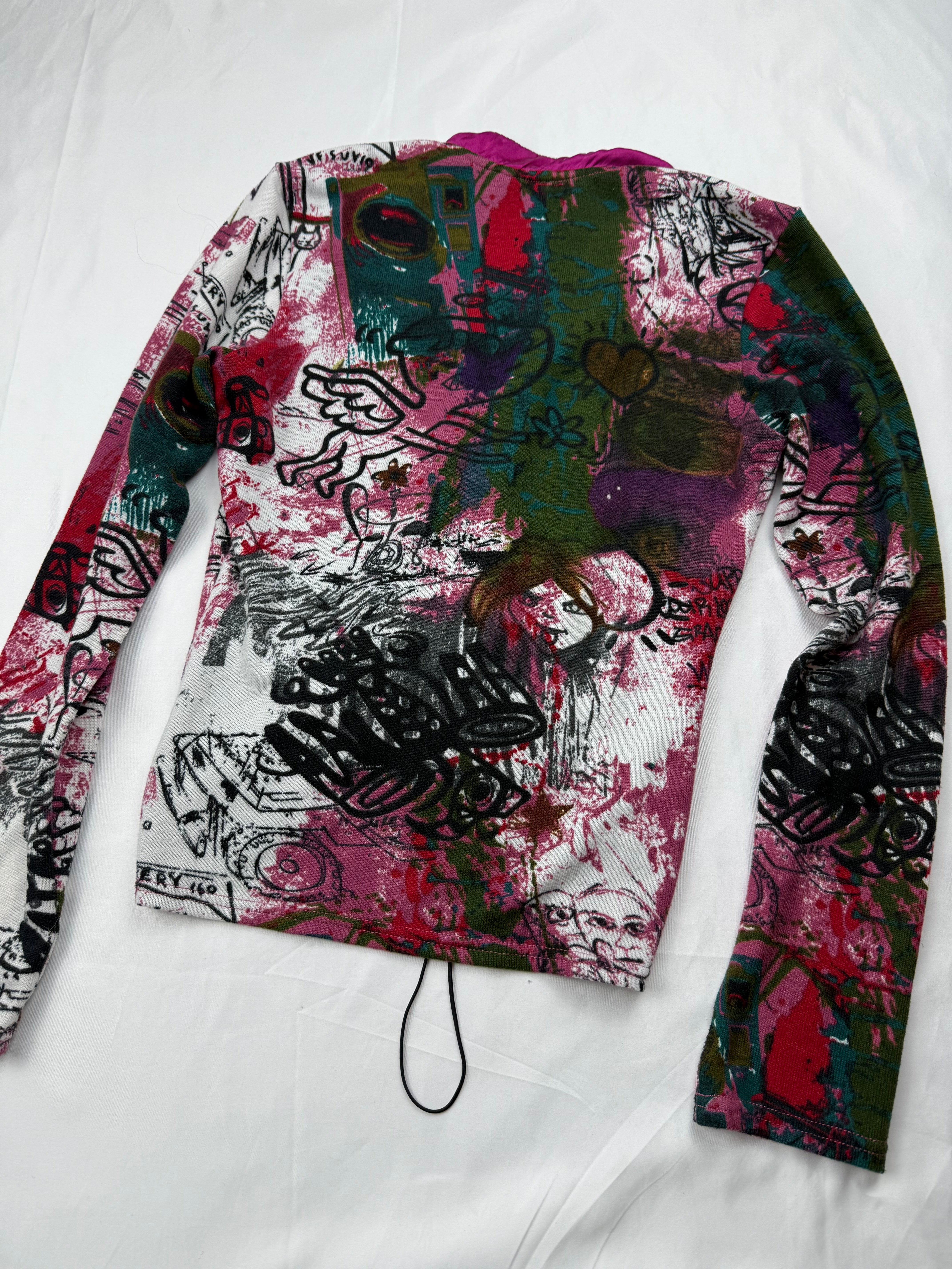 Burgundy graphic ruched long sleeves top (S/M)