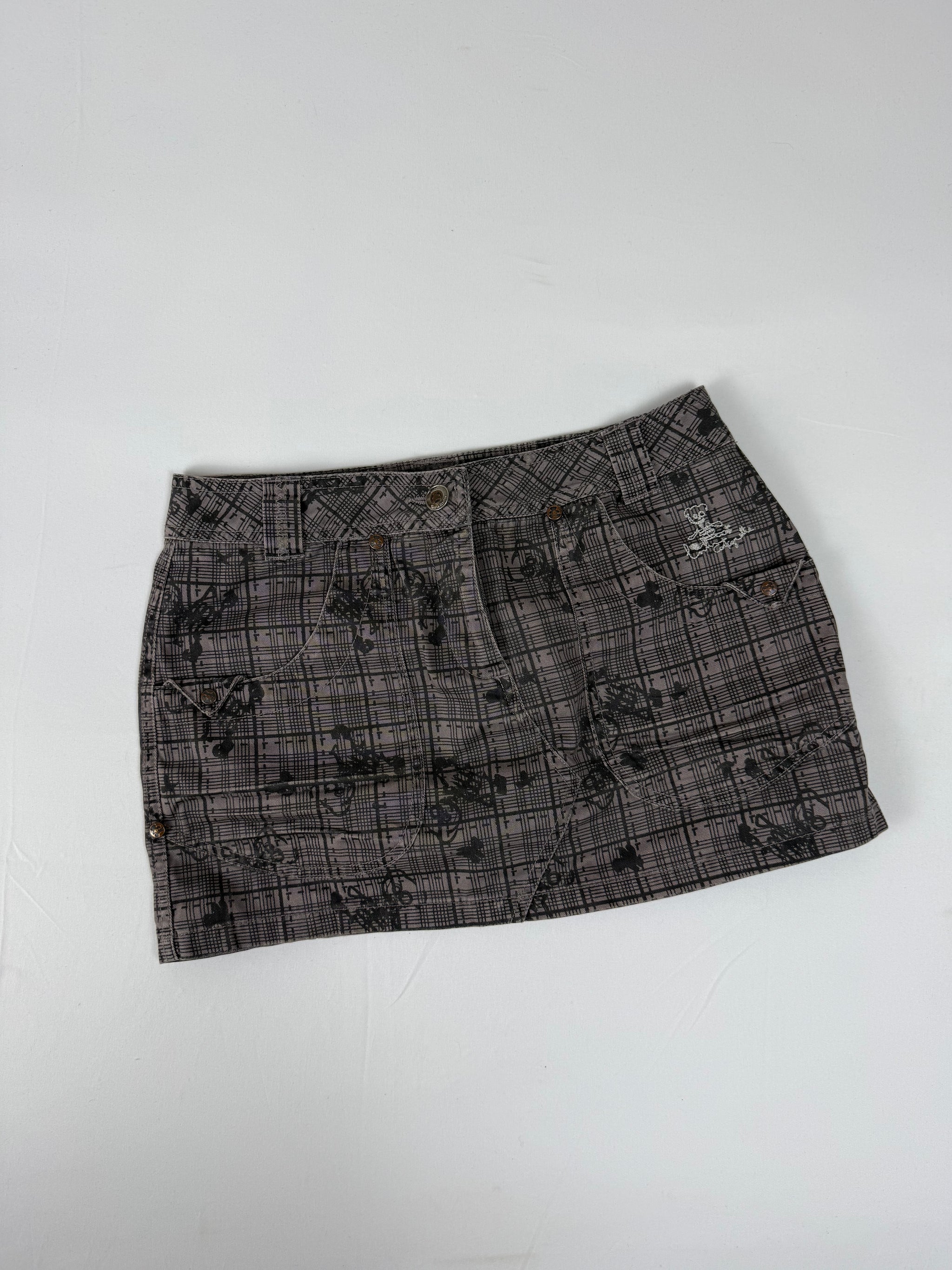 Brown check print low rise mini skirt (XS)