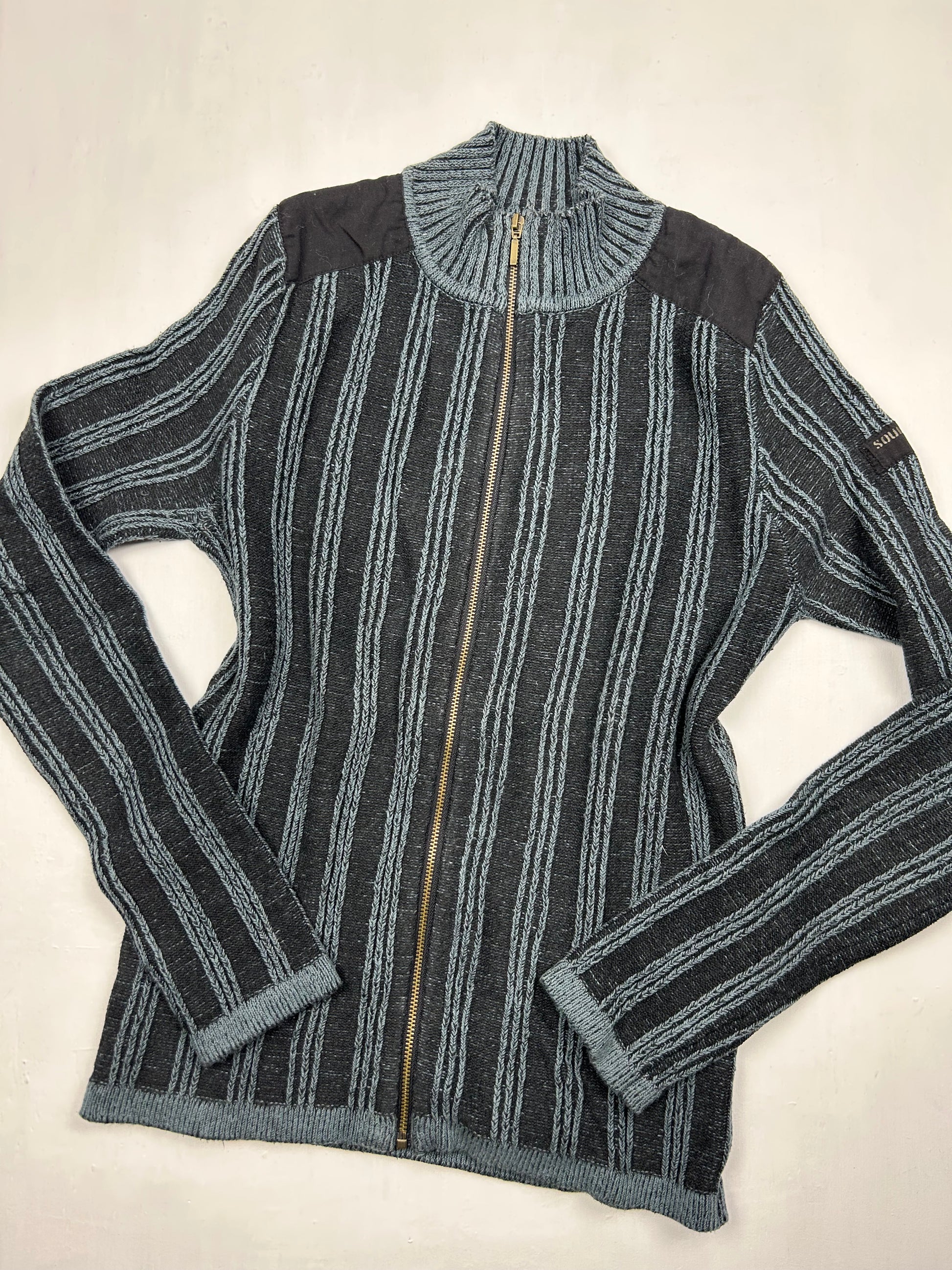 Navy & black striped stretchy zip up cardigan jumper (S/M)