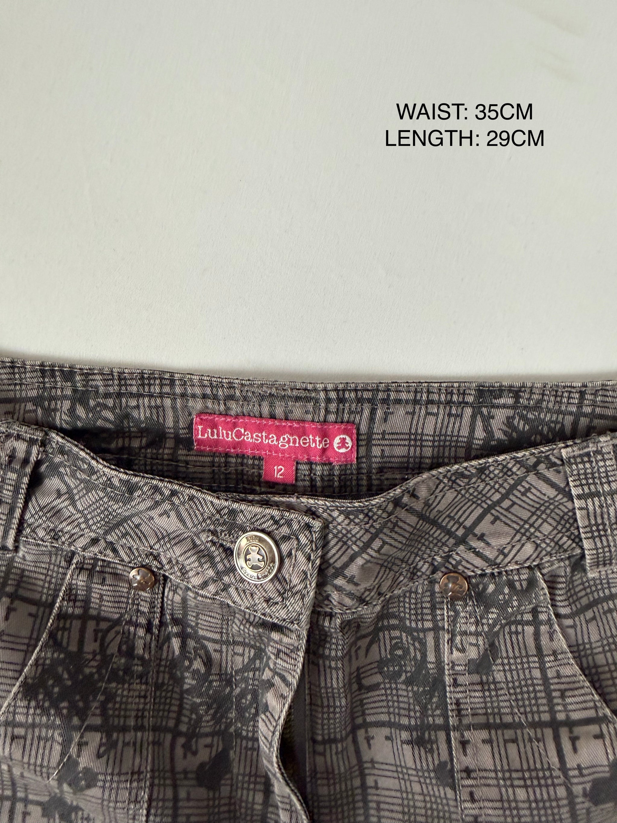 Brown check print low rise mini skirt (XS)