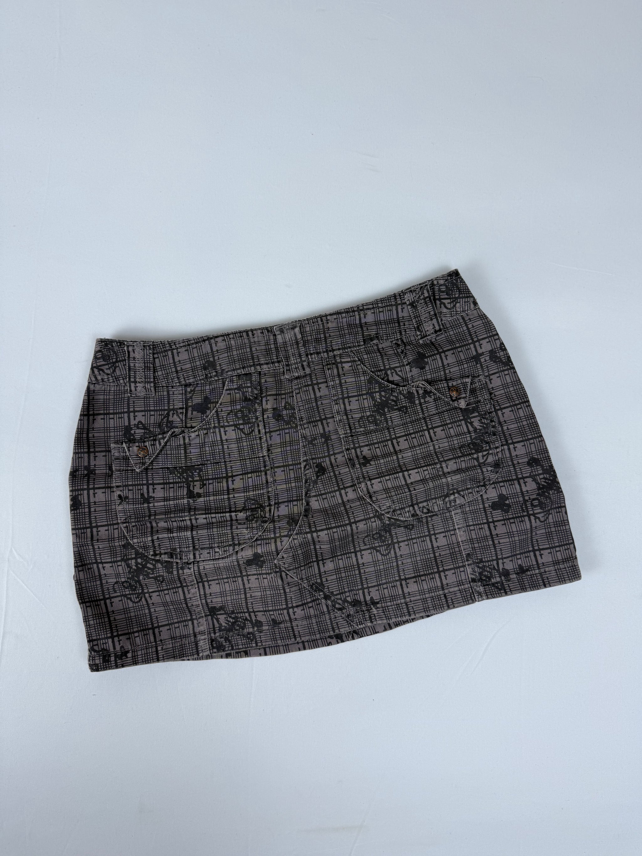 Brown check print low rise mini skirt (XS)